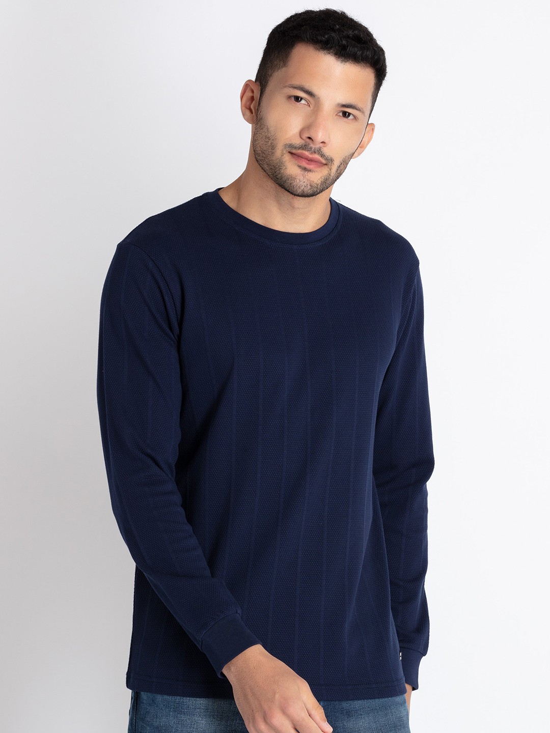 

Status Quo Round Neck Long Sleeves T-shirt, Navy blue