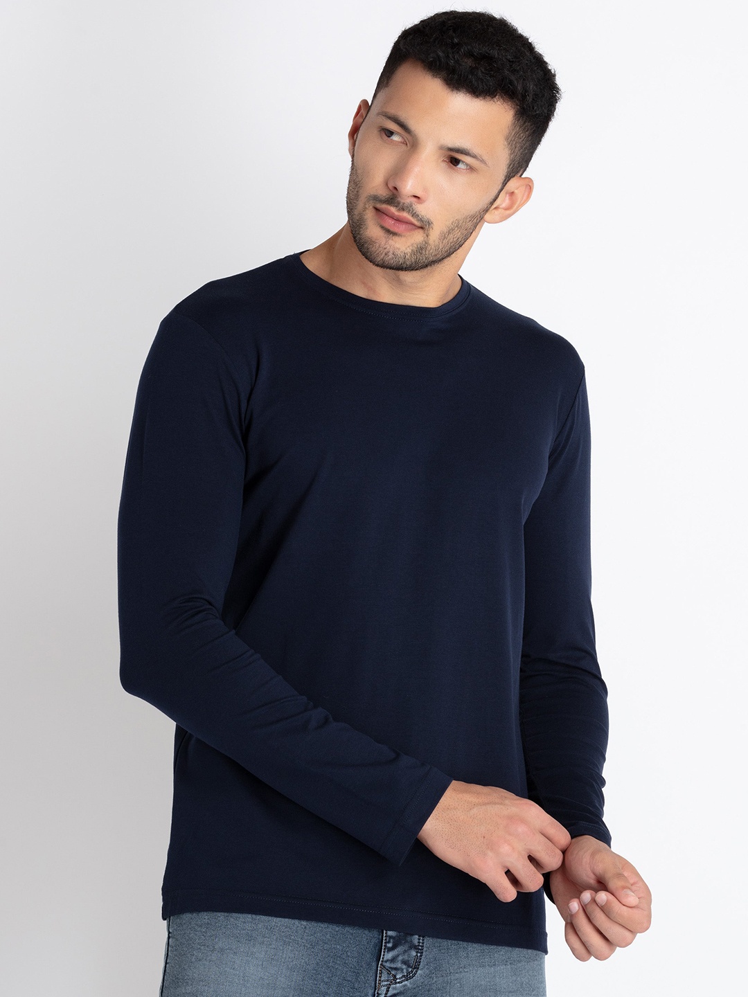 

Status Quo Round Neck Long Sleeves Regular Fit T-Shirt, Navy blue