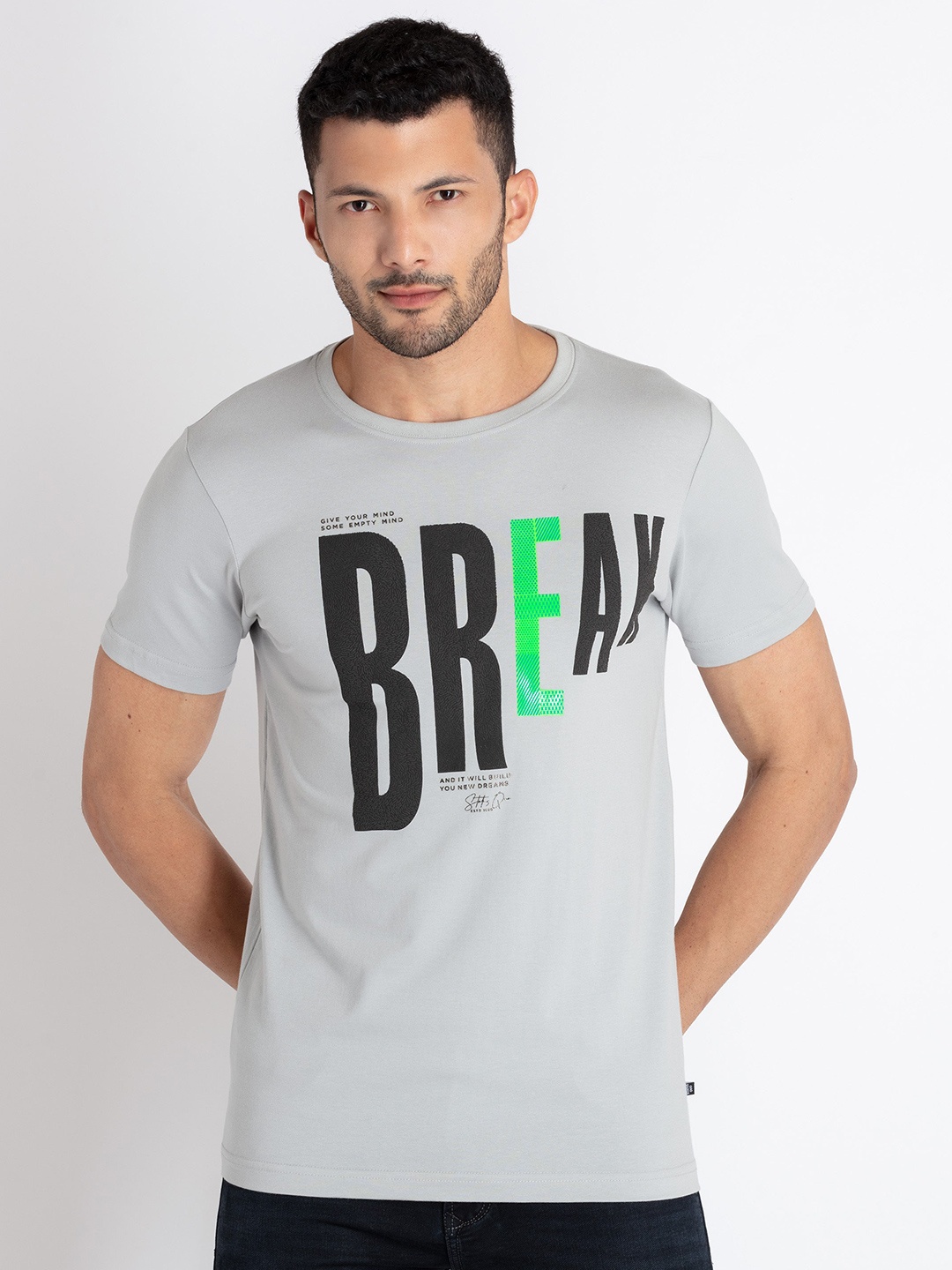 

Status Quo Typography Printed Cotton T-shirt, Beige
