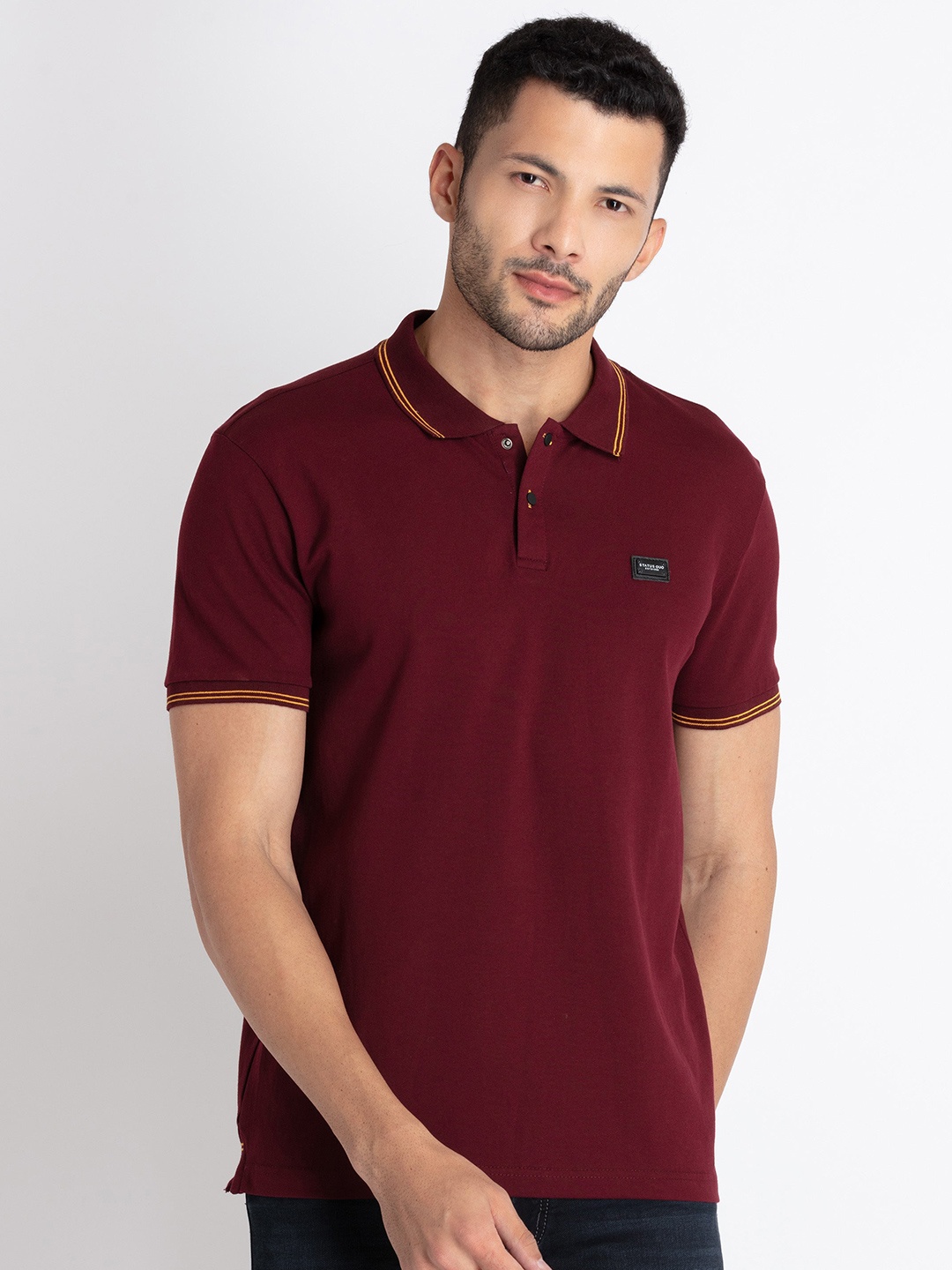 

Status Quo Polo Collar Cotton T-shirt, Maroon