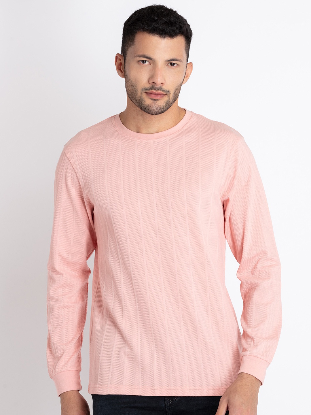 

Status Quo Vertical Striped Round Neck T-shirt, Rose gold