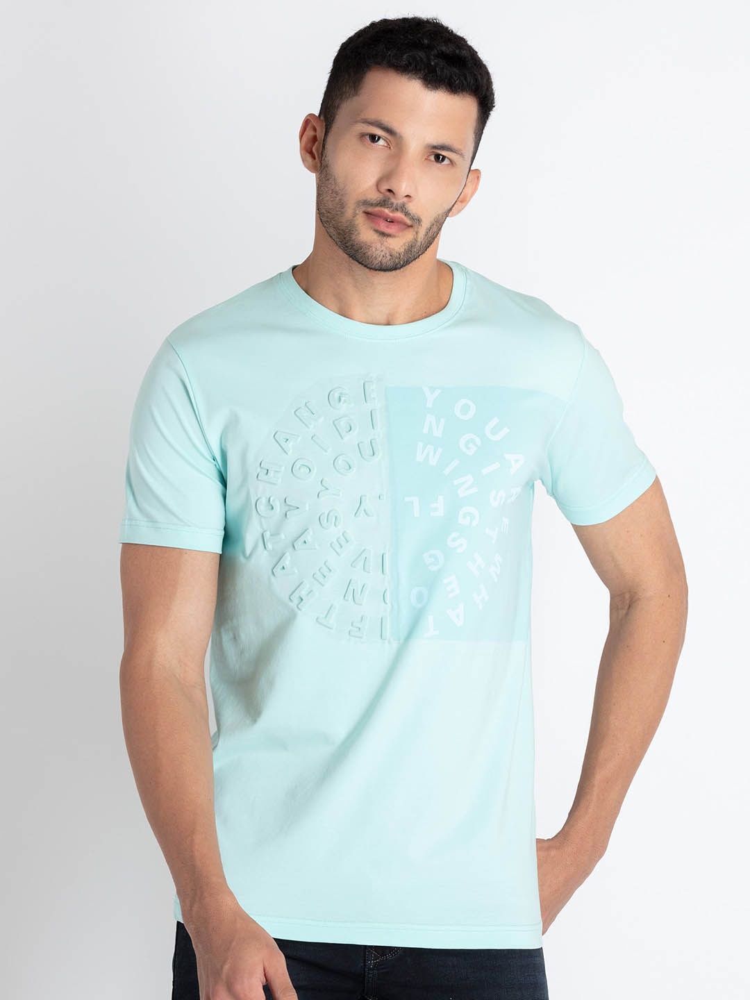 

Status Quo Typography Printed Knitted T-Shirt, Sea green