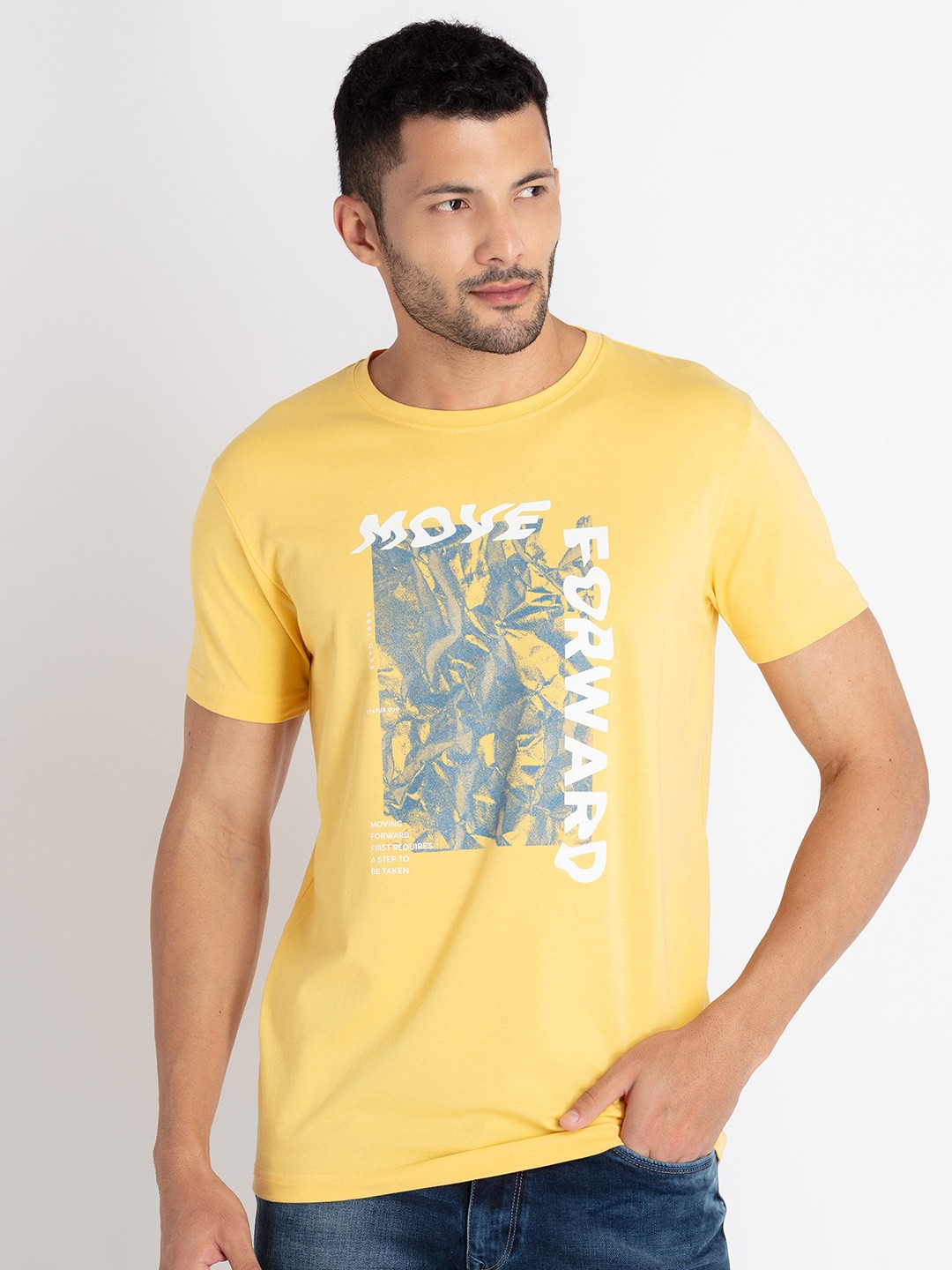

Status Quo Typography Printed Knitted T-shirt, Yellow