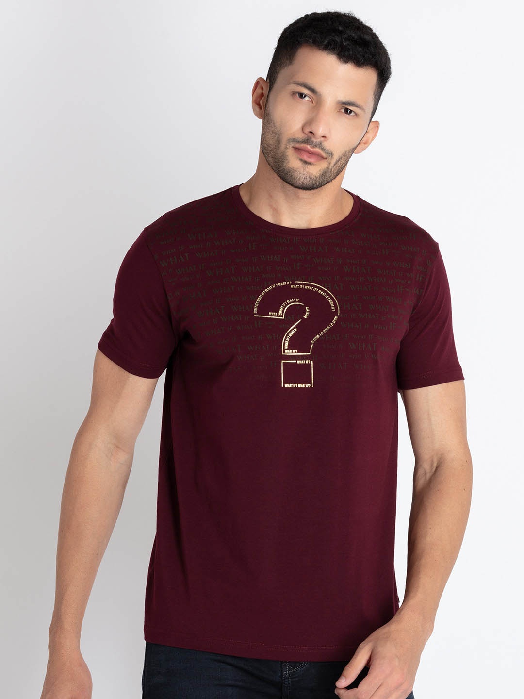 

Status Quo Typography Printed Regular Fit T-shirt, Maroon
