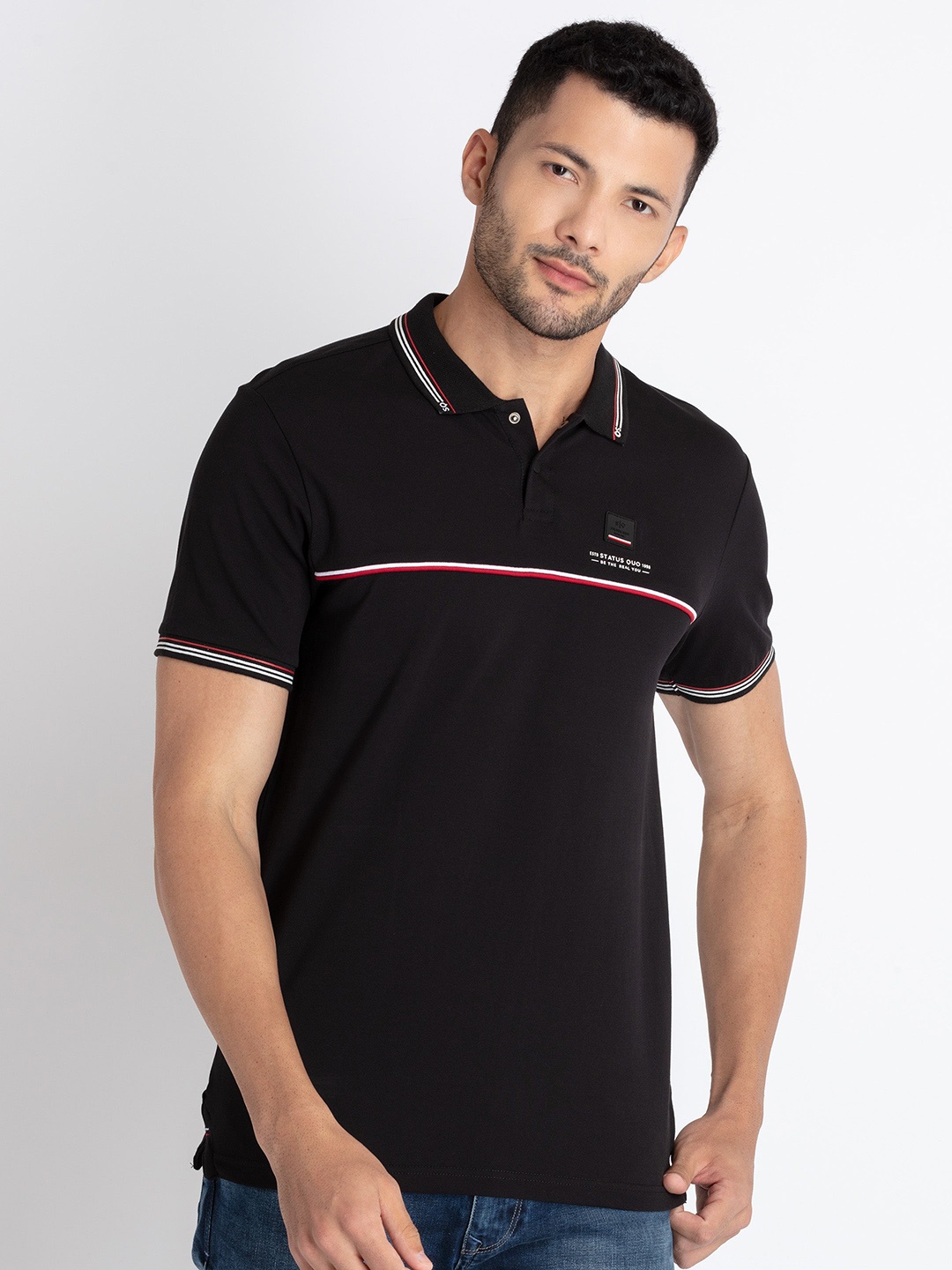 

Status Quo Polo Collar T-Shirt, Black