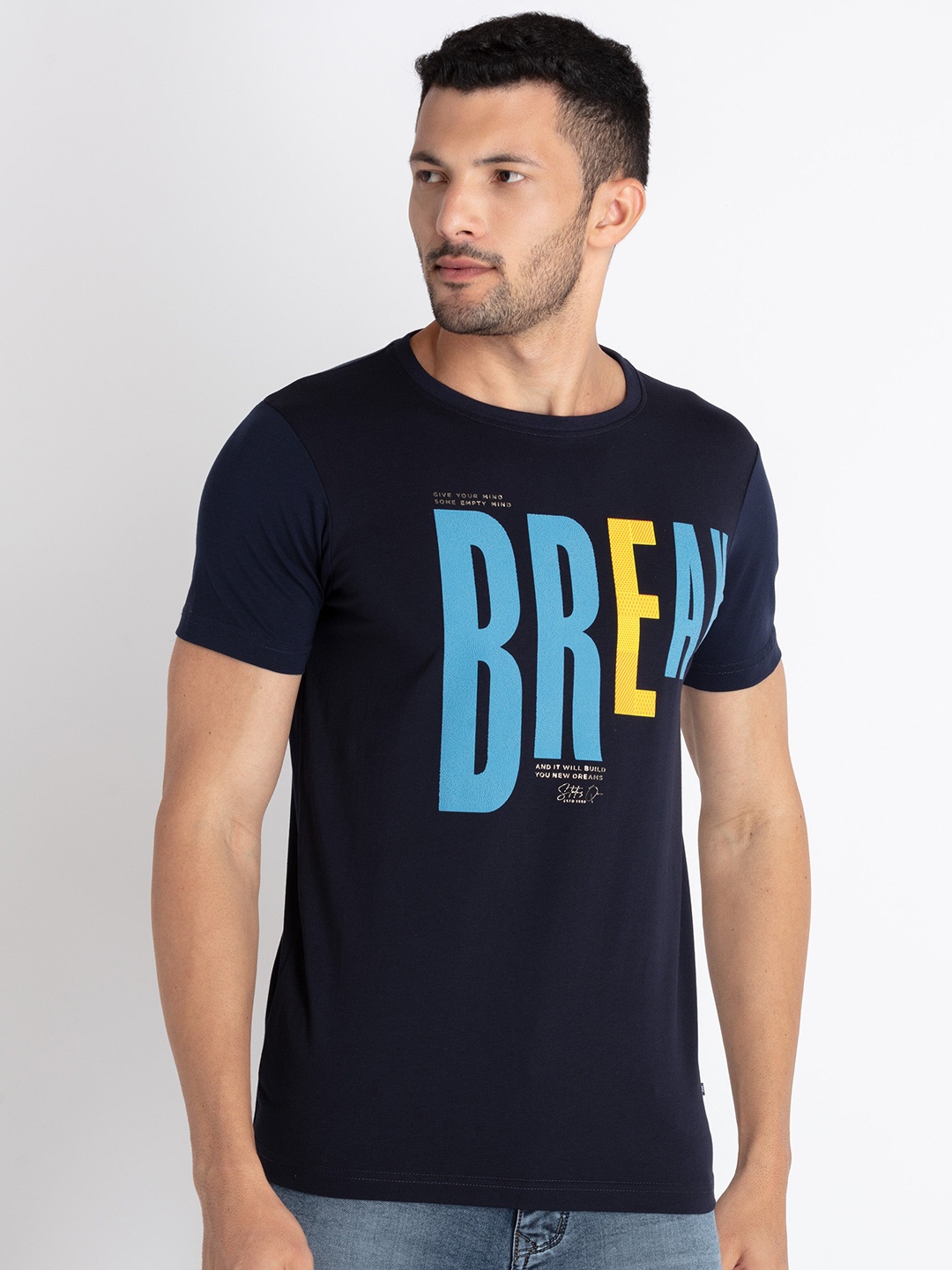 

Status Quo Typography Printed Knitted T-shirt, Navy blue
