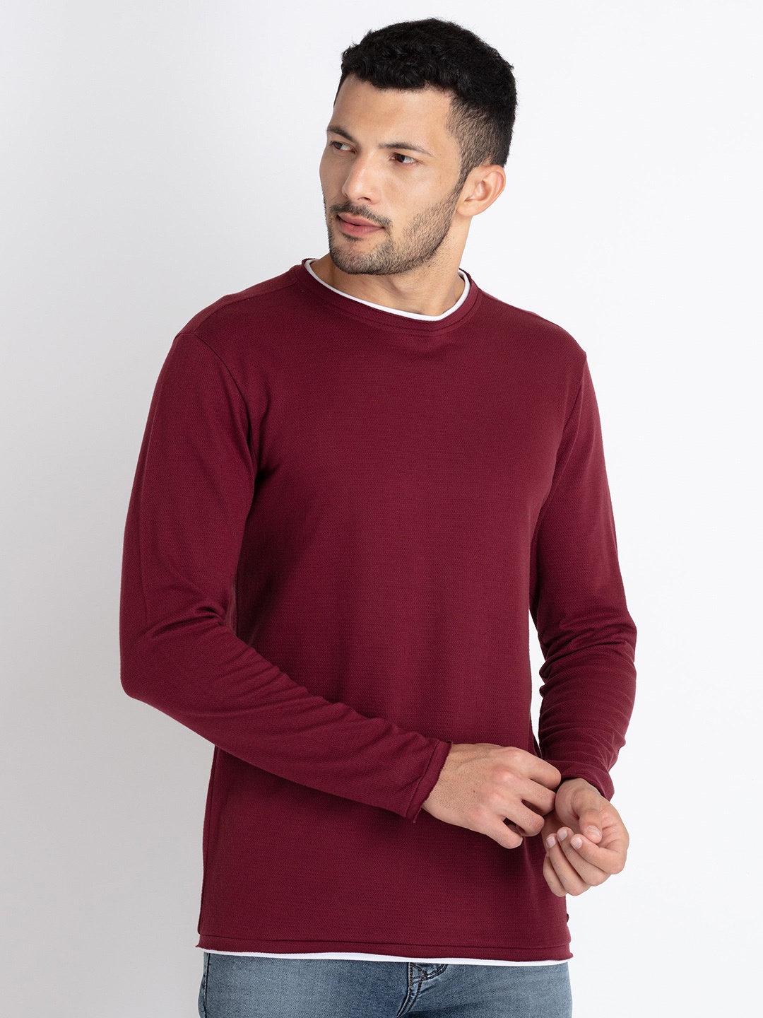 

Status Quo Round Neck Knitted T-shirt, Maroon