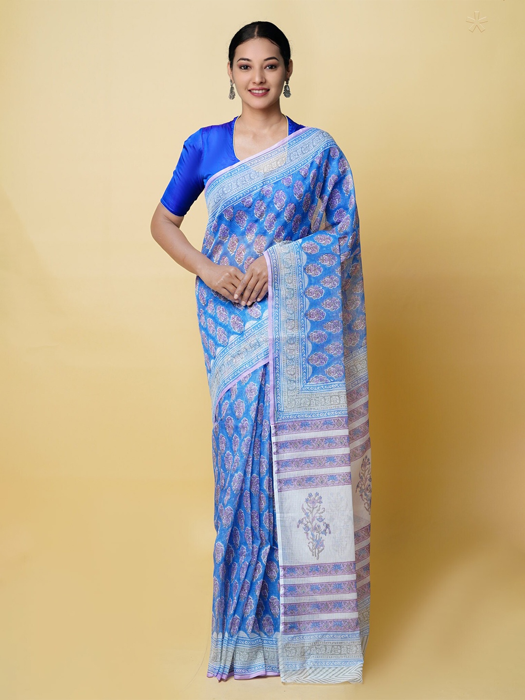 

Unnati Silks Ethnic Motifs Printed Pure Cotton Kota Saree, Blue