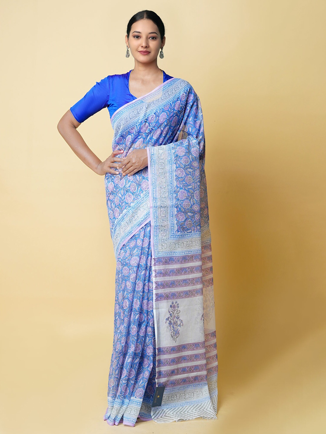 

Unnati Silks Ethnic Motifs Printed Pure Cotton Kota Saree, Blue