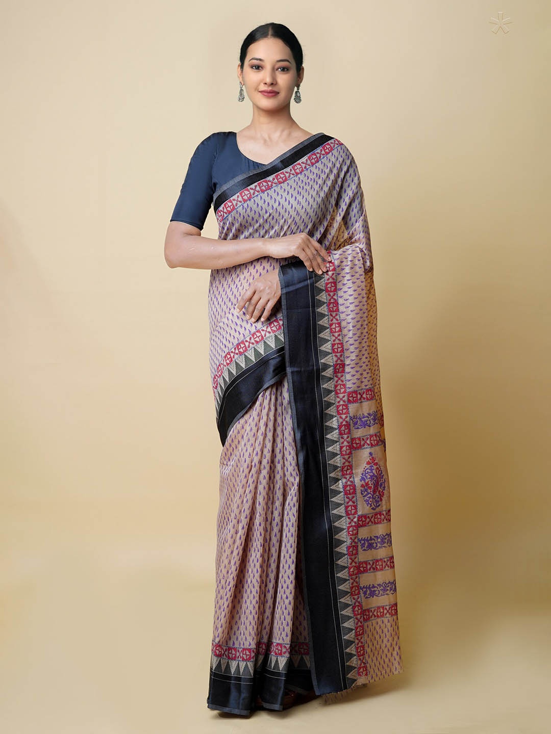 

Unnati Silks Ethnic Motifs Printed Chanderi Saree, Cream