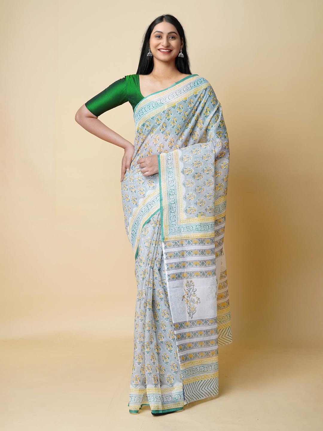 

Unnati Silks Ethnic Motifs Printed Pure Cotton Kota Saree, Grey