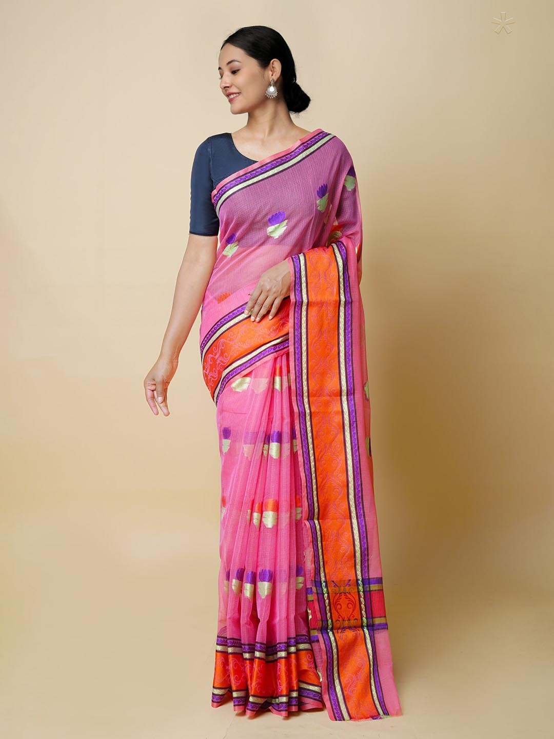 

Unnati Silks Ethnic Motifs Embroidered Pure Cotton Kota Saree, Pink
