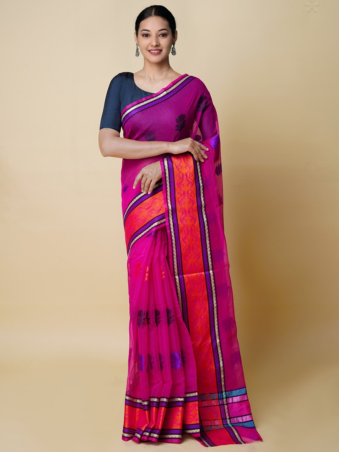 

Unnati Silks Floral Woven Design Pure Cotton Kota Saree, Pink