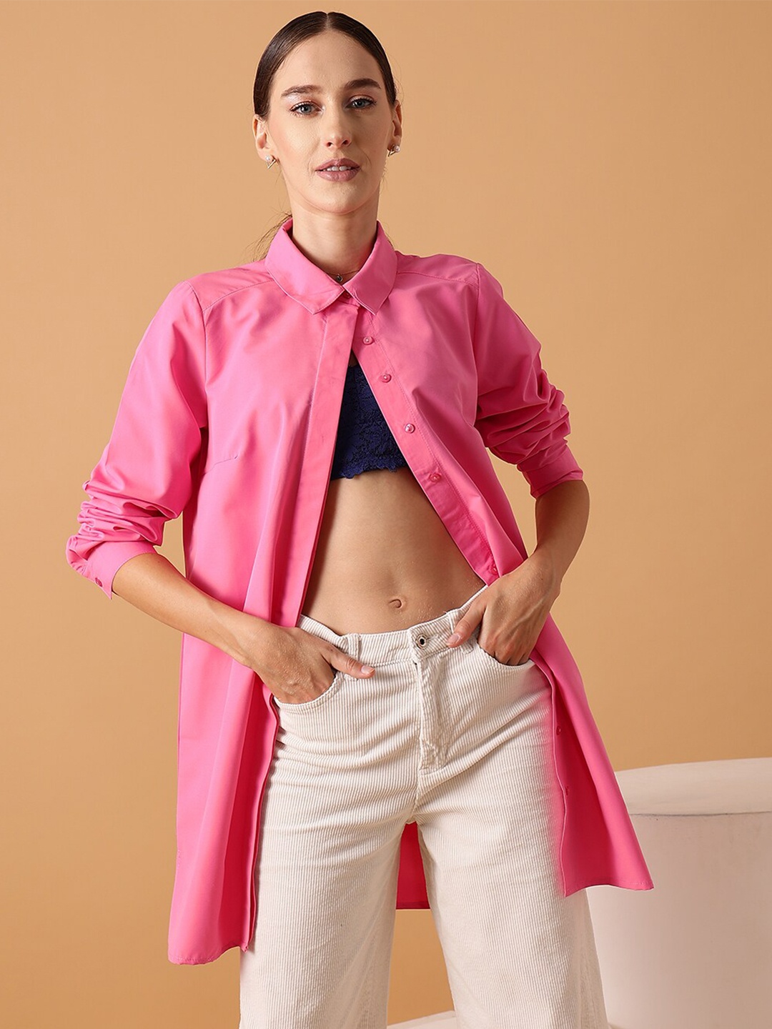 

STREET 9 Comfort Oversize Fit Pure Cotton Casual Shirt, Pink