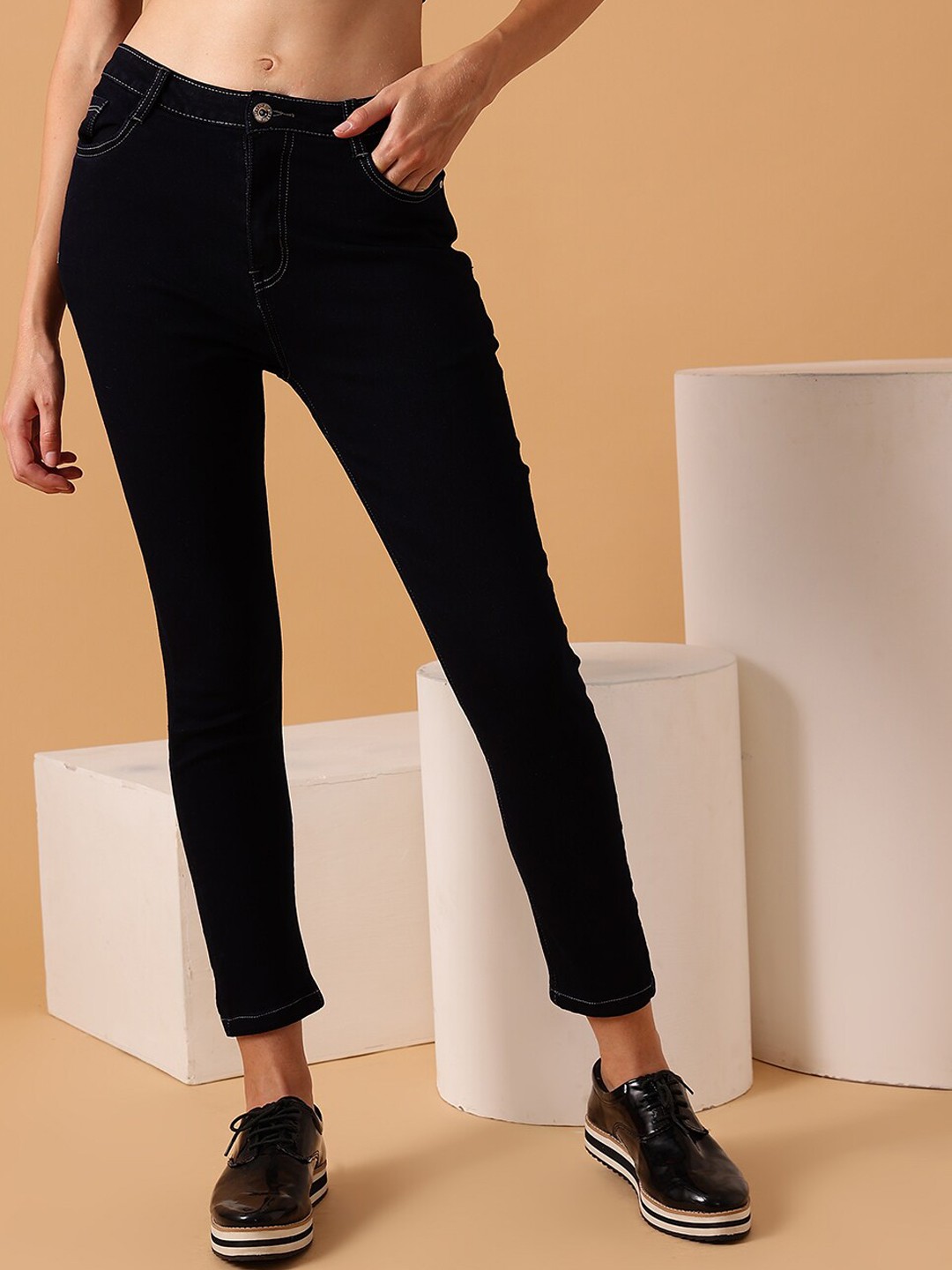 

STREET 9 BASICS Women Narrow Slim Fit Clean Look Stretchable Cropped Jeans, Blue