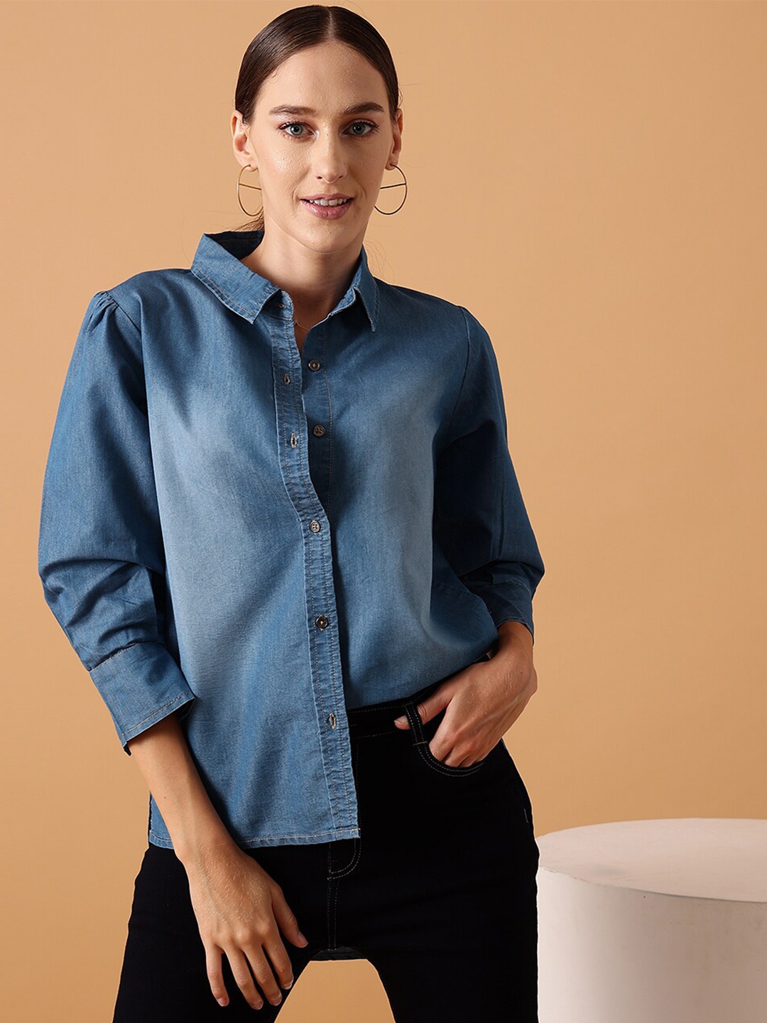 

STREET 9 Comfort Denim Cotton Casual Shirt, Blue