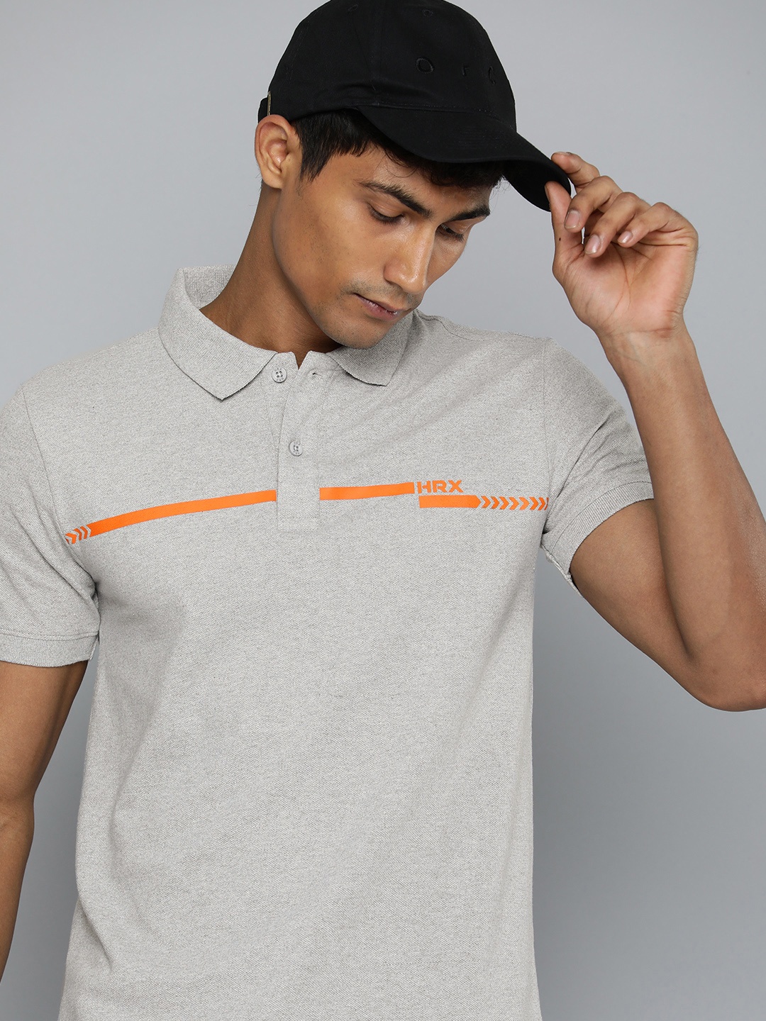 

HRX by Hrithik Roshan Men Striped Polo Collar T-shirt, Grey melange