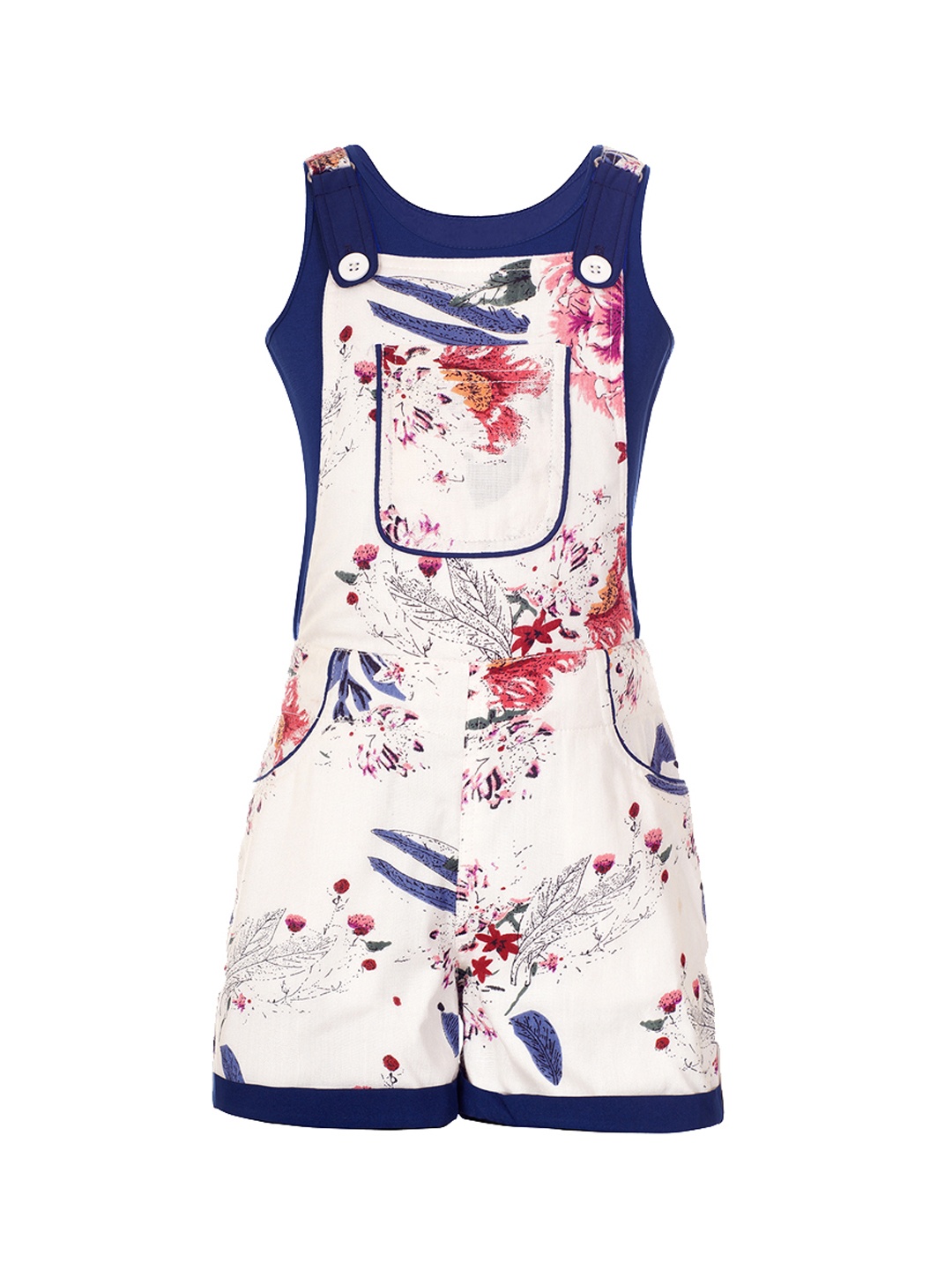 

Naughty Ninos Girls White & Navy Blue Dungarees with T-shirt