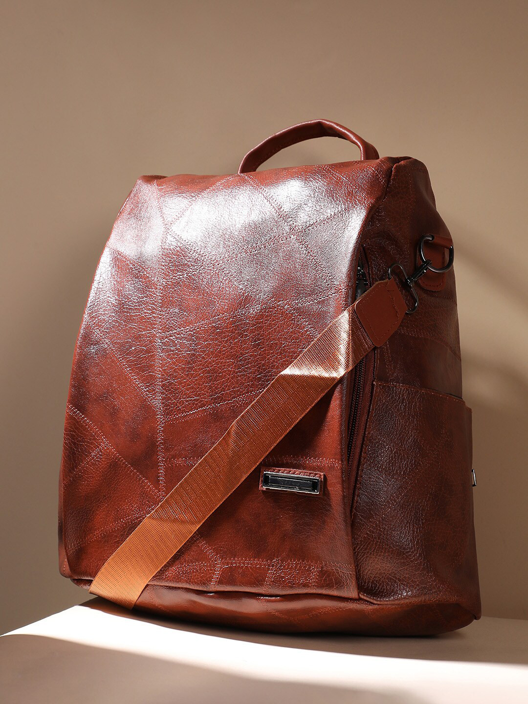 

HAUTE SAUCE by Campus Sutra Textured Backpack With Compression Straps, Brown