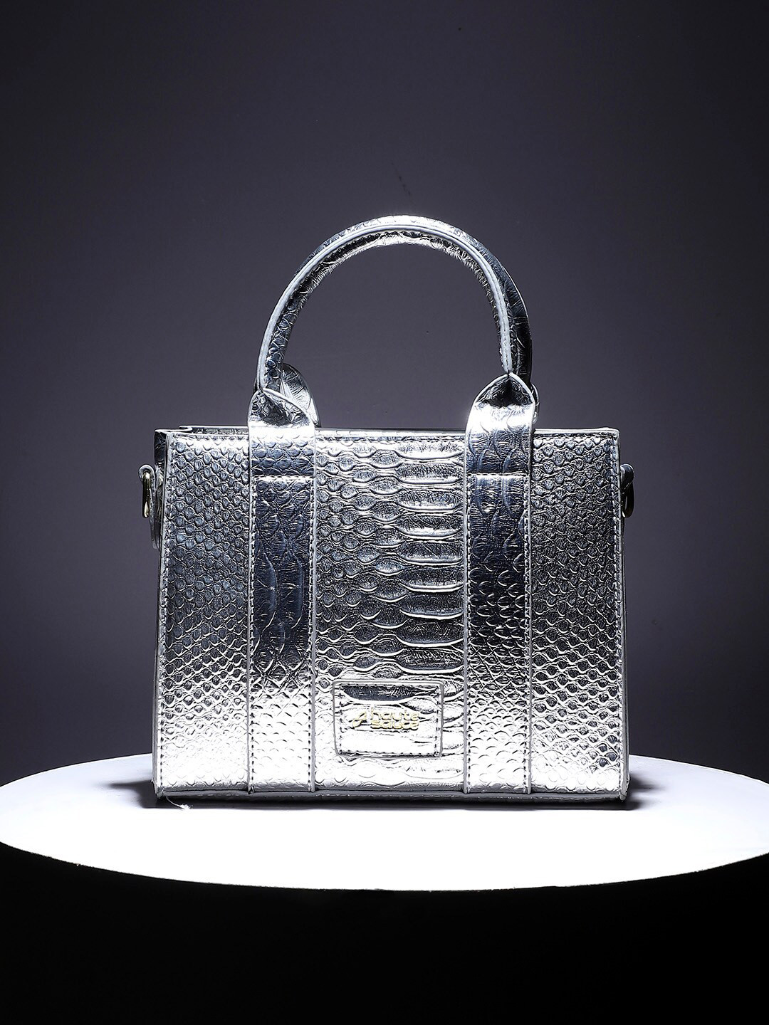 

HAUTE SAUCE by Campus Sutra Textured Structured Handheld Bag, Silver