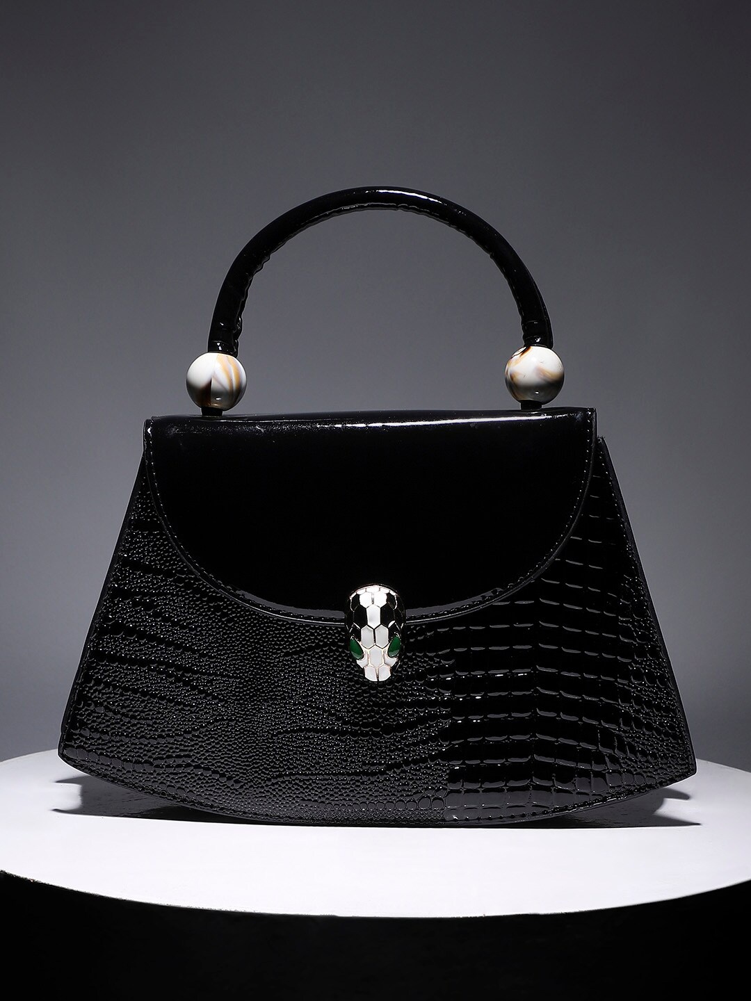 

HAUTE SAUCE by Campus Sutra Textured Structured Satchel, Black