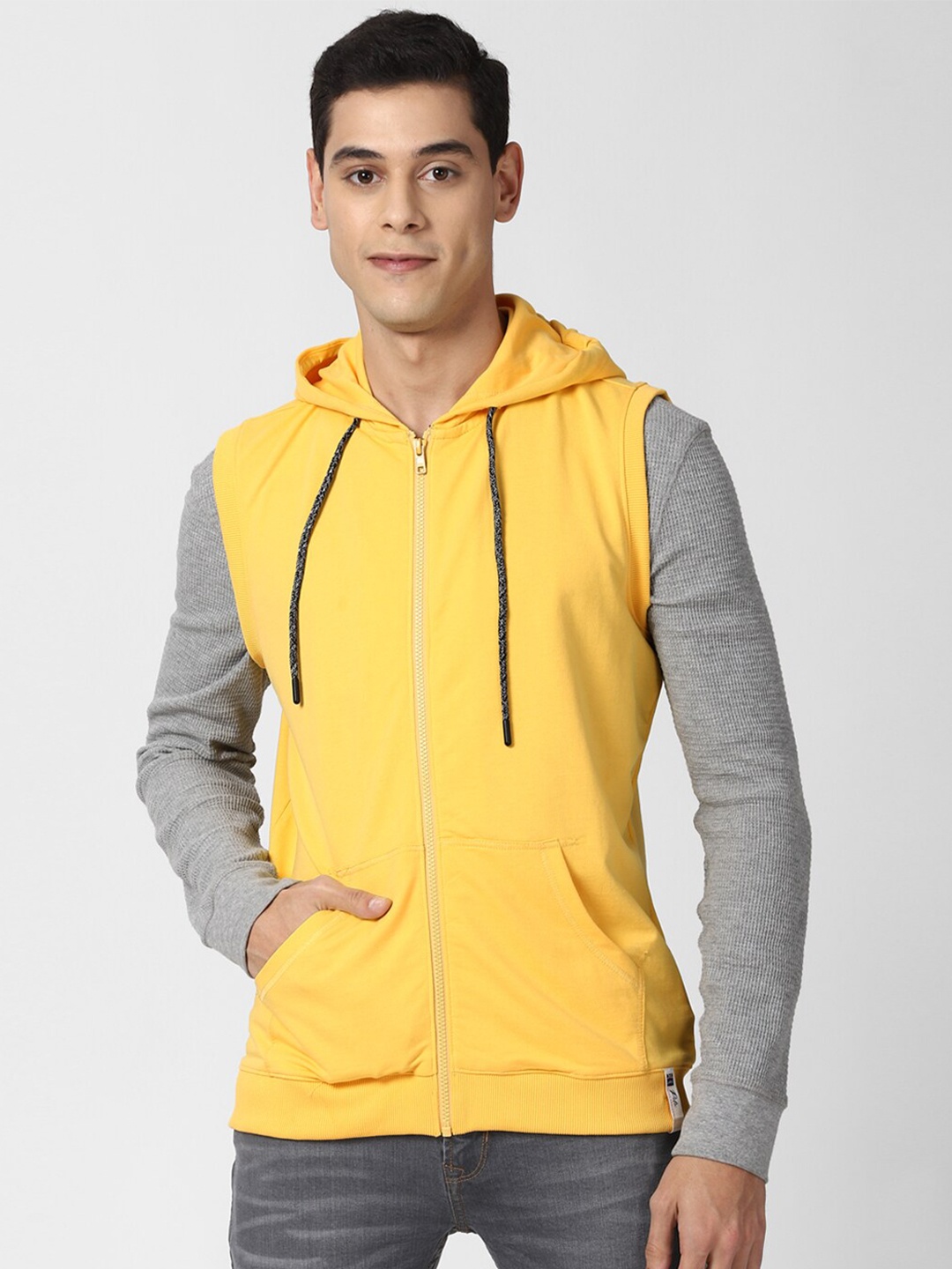 

Peter England Hooded Sleeveless Front Open Sweatshirt, Yellow