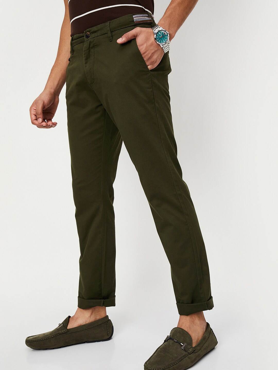 

max Men Mid-Rise Trousers, Green