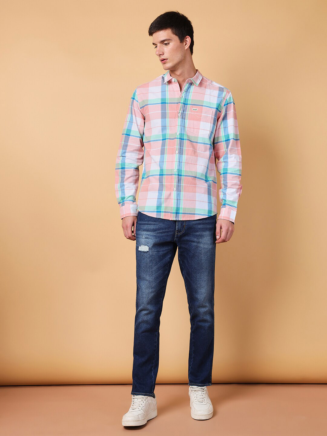 

Wrangler Tartan Checked Opaque Cotton Casual Shirt, Pink