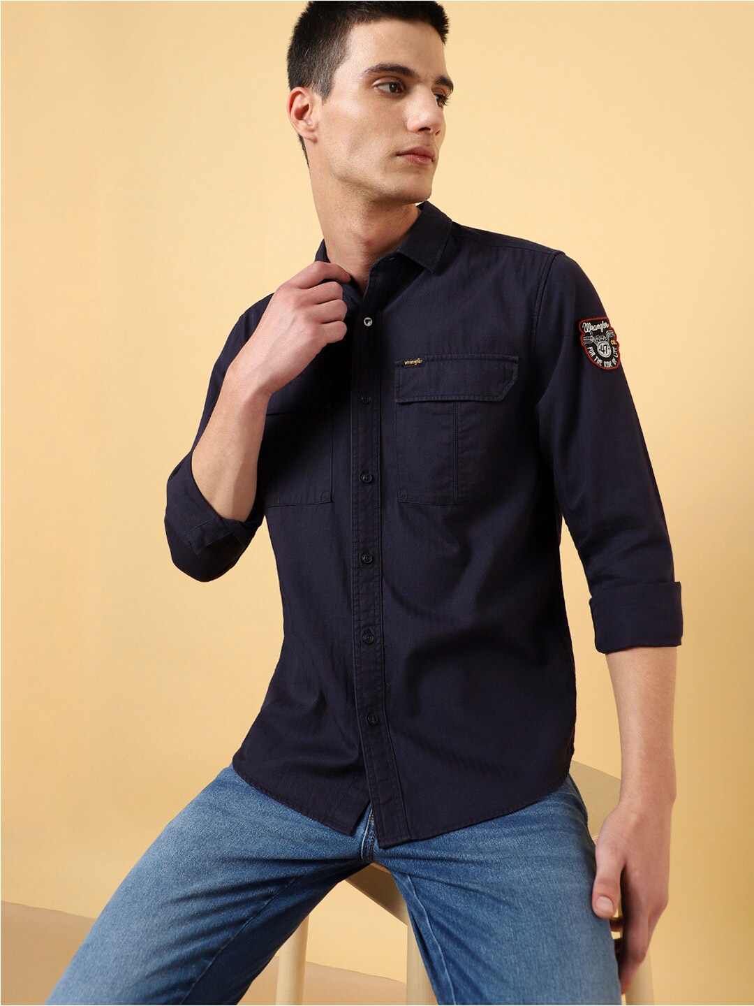 

Wrangler Spread Collar Opaque Cotton Casual Shirt, Blue