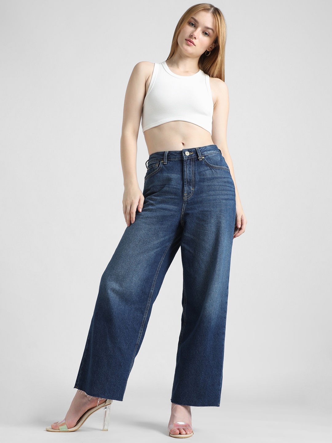 

ONLY Women Wide Leg Light Fade Stretchable Jeans, Blue