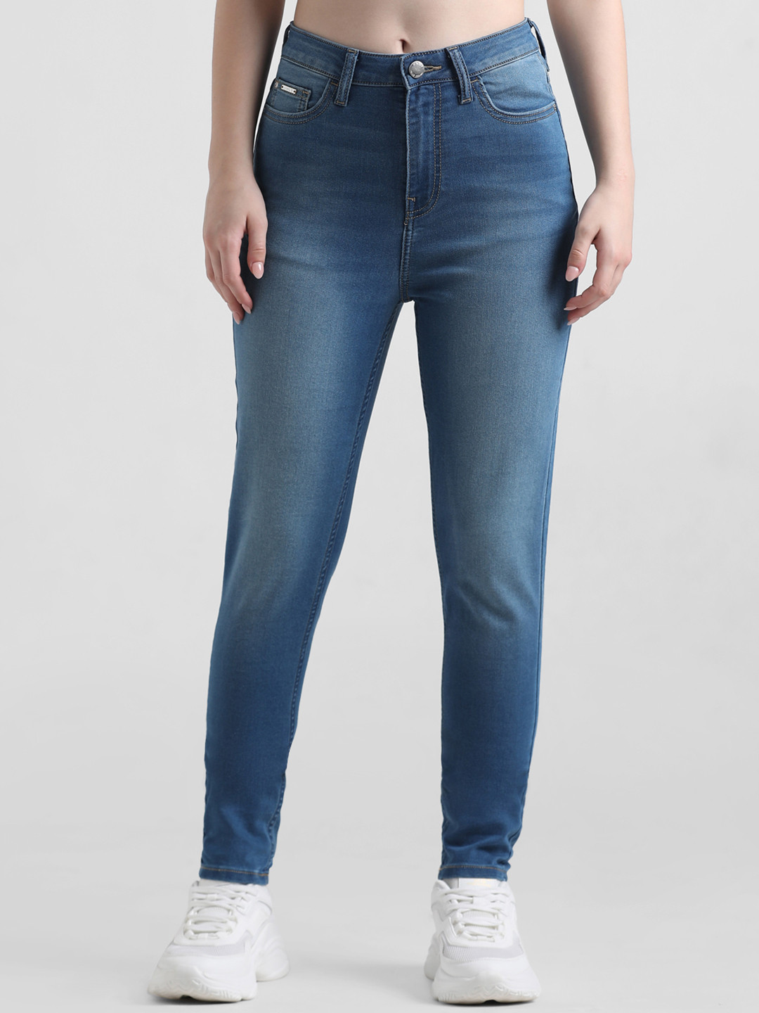 

ONLY Women Skinny Fit High-Rise Heavy Fade Stretchable Jeans, Blue