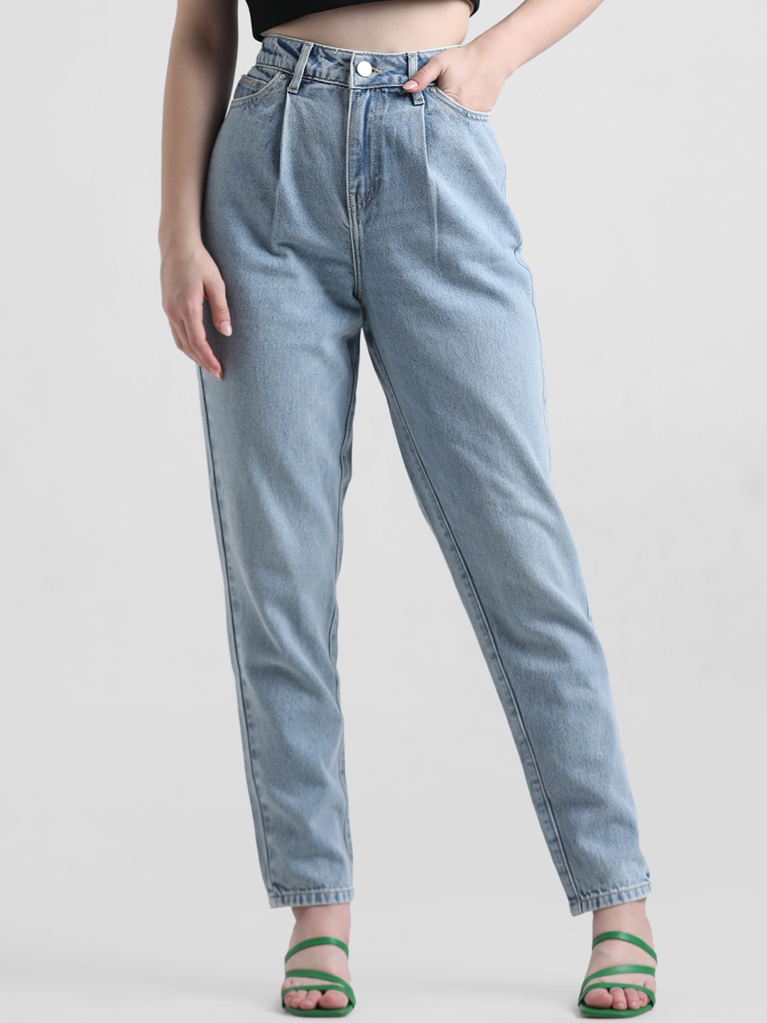 

ONLY Women Onldolomite HW MOM Slouchy Fit High-Rise Heavy Fade Pure Cotton Jeans, Blue