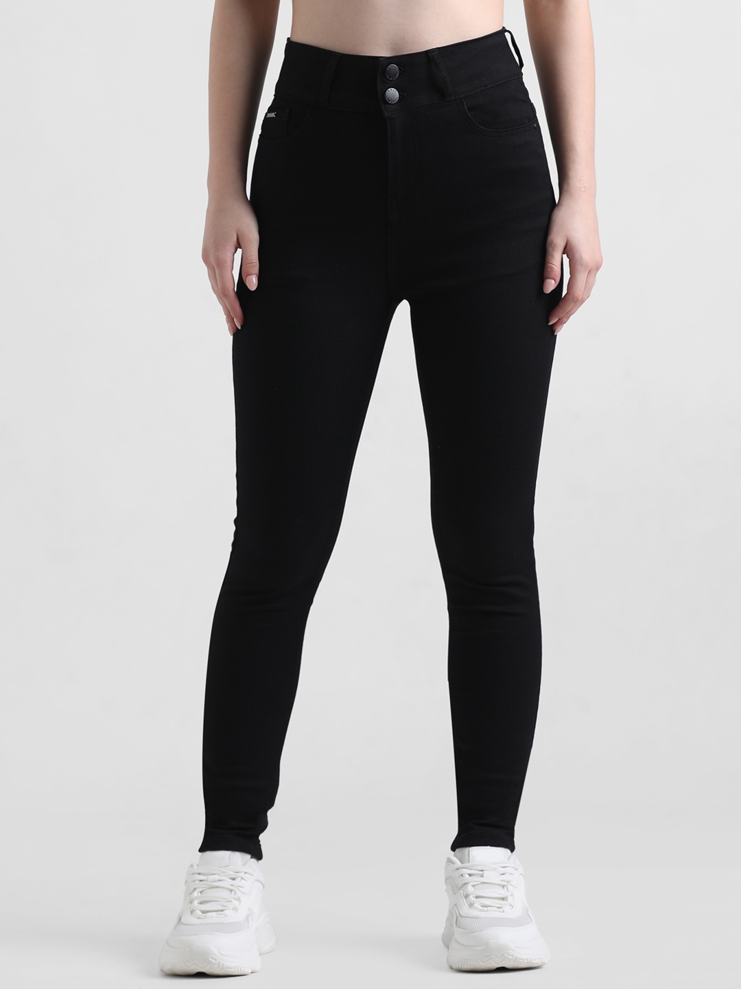 

ONLY Women Onldava Piper HW Skinny Fit High-Rise Pure Cotton Jeans, Black