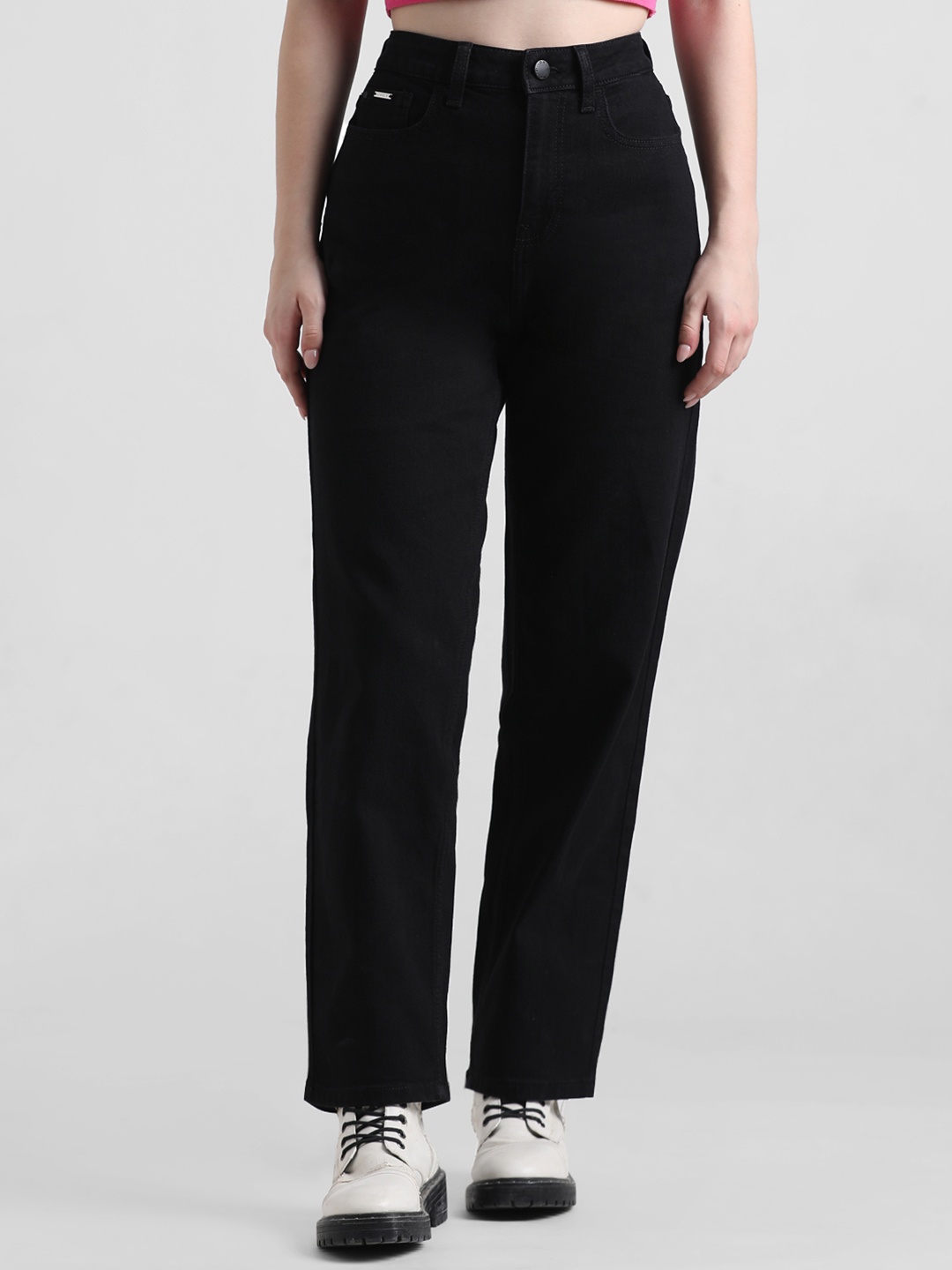 

ONLY Women Onlsoap Milho HW Straight Fit High-Rise Stretchable Jeans, Black