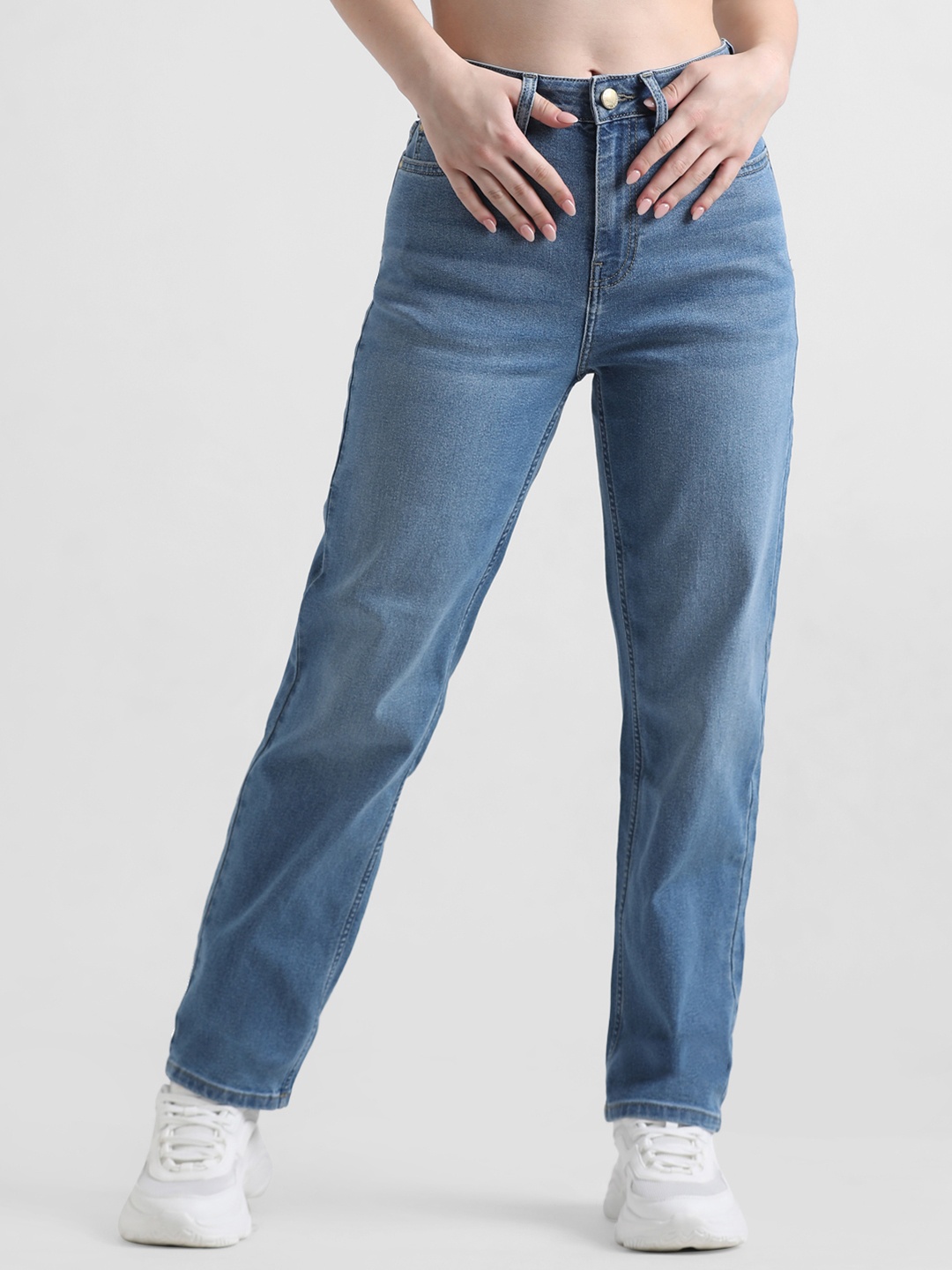 ONLY Women Onlsoap Milho HW Straight Fit High-Rise Light Fade Stretchable Jeans, Blue