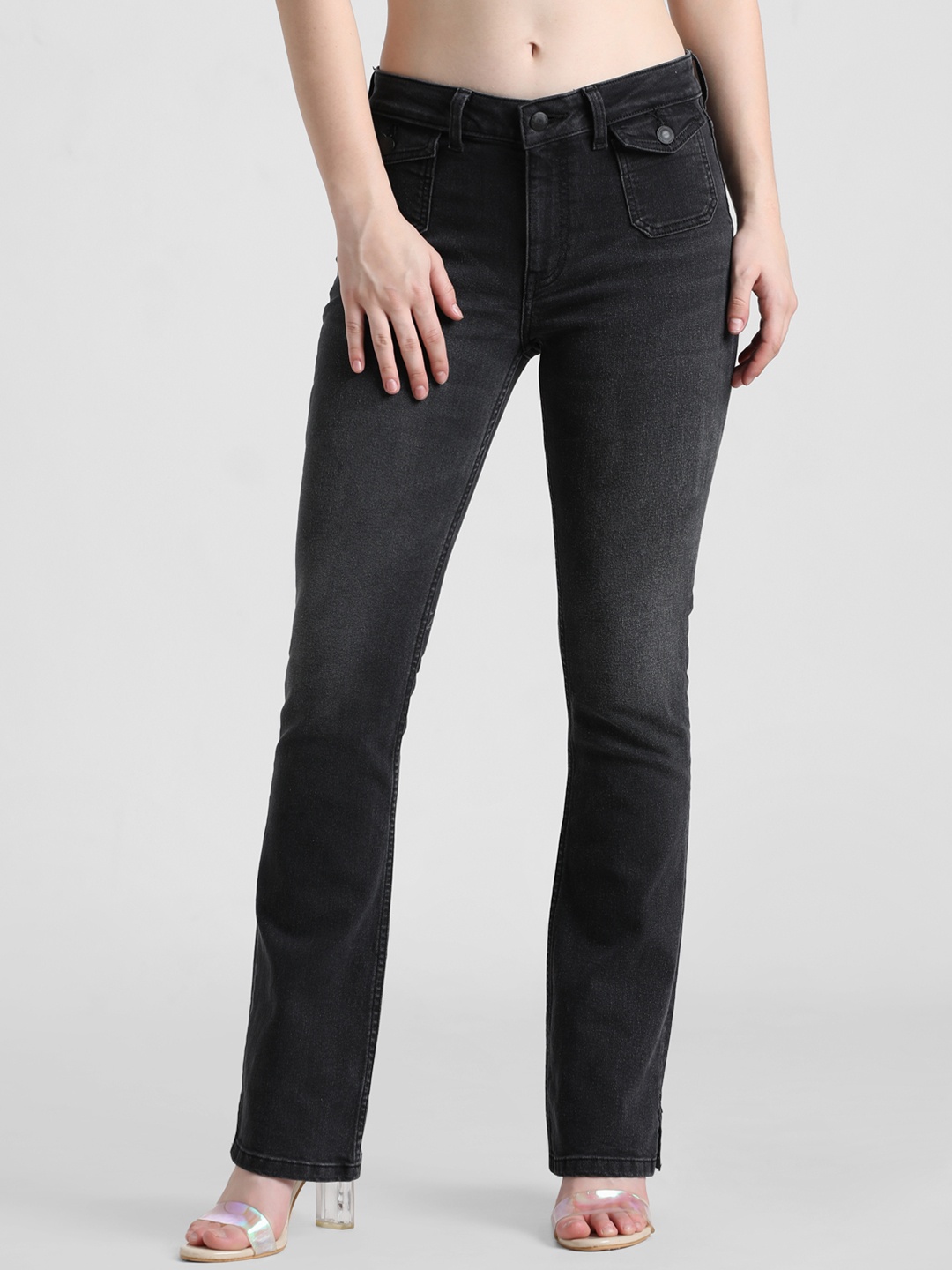

ONLY Women Onld Kick Hella Slim Flared Clean Look Light Fade Stretchable Jeans, Black