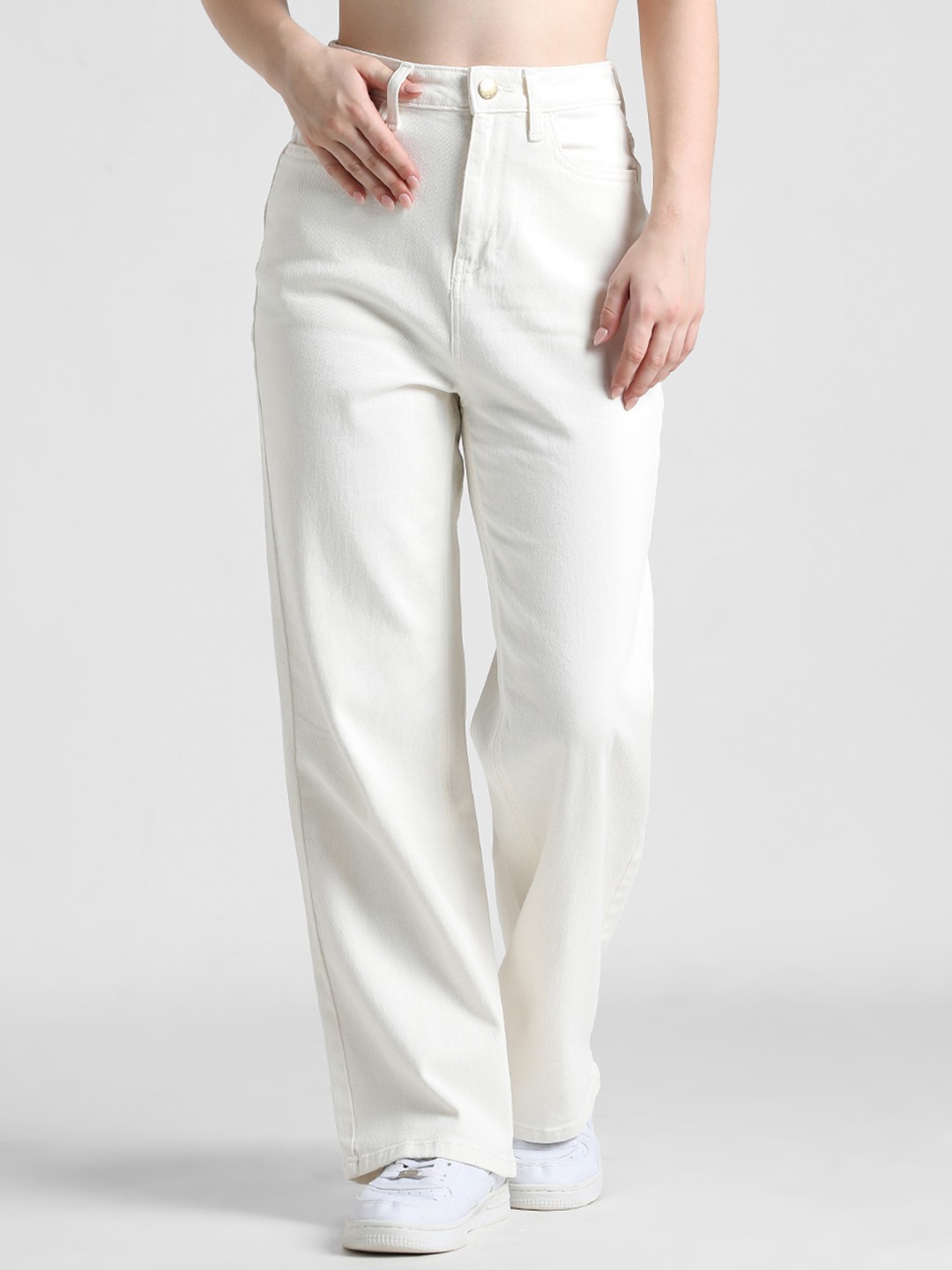 

ONLY Women Onlkendell HW Wide Leg High-Rise Stretchable Jeans, White