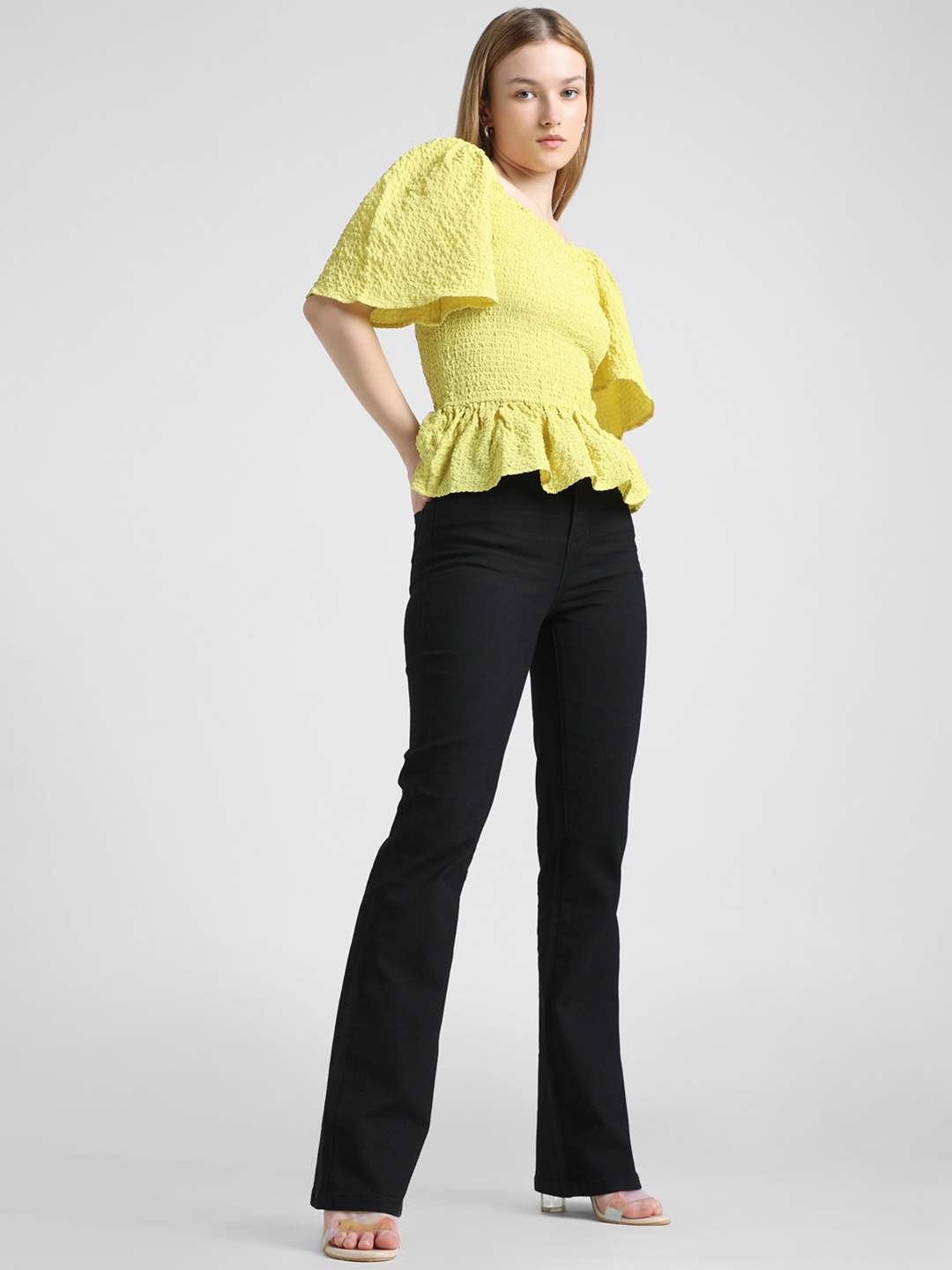 

ONLY Women Flared High-Rise Stretchable Jeans, Black
