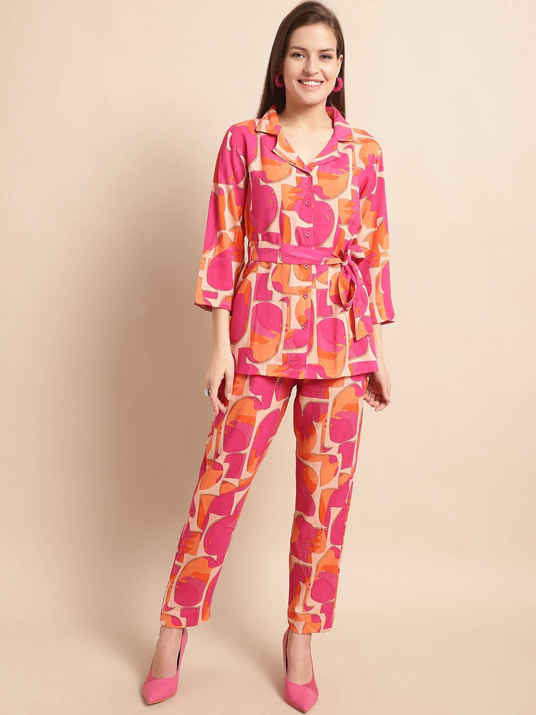 

Aawari Abstract Printed Shirt & Trousers, Pink