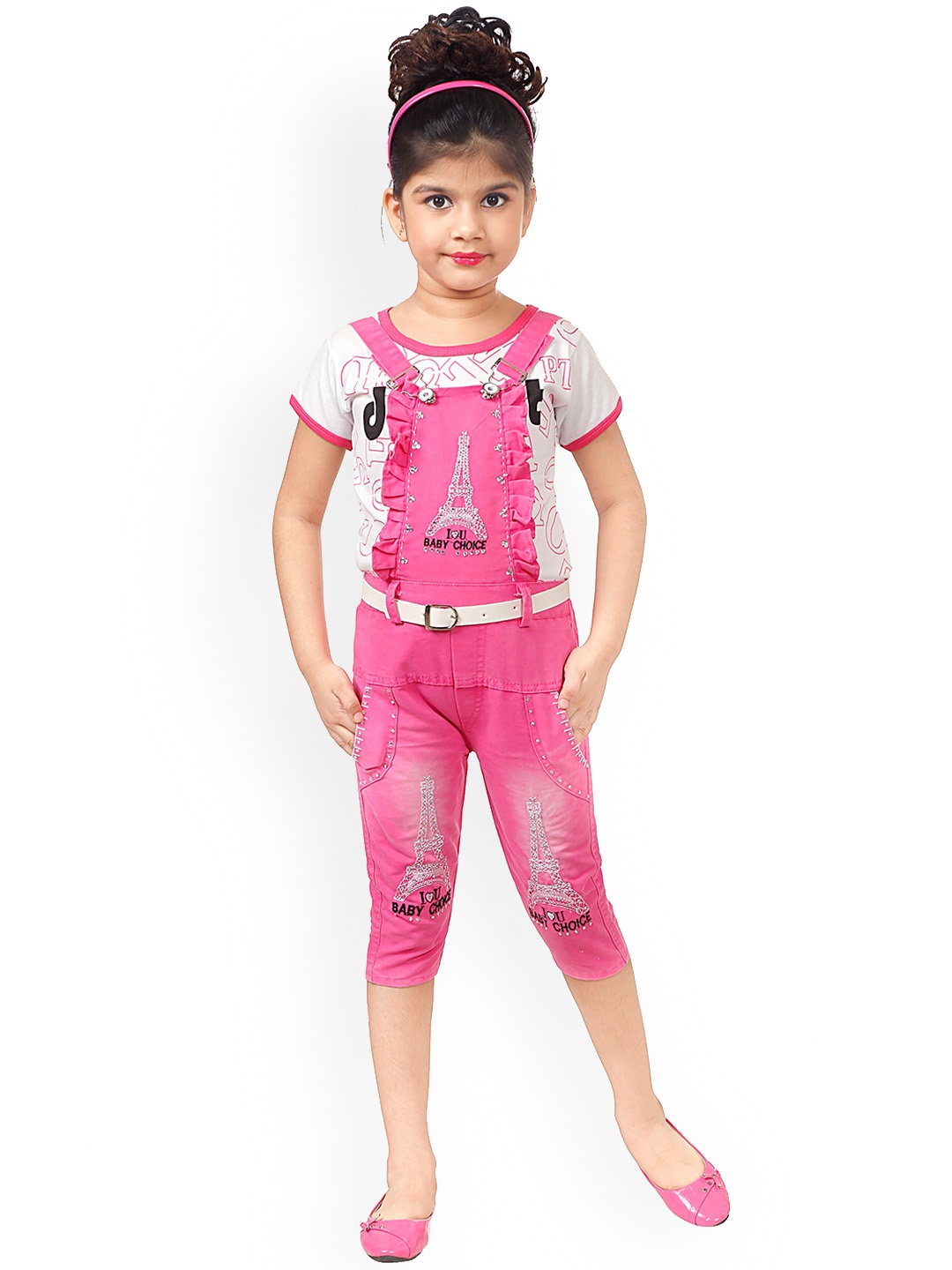 

BAESD Girls Printed Slim-Fit Dungaree Set, Pink