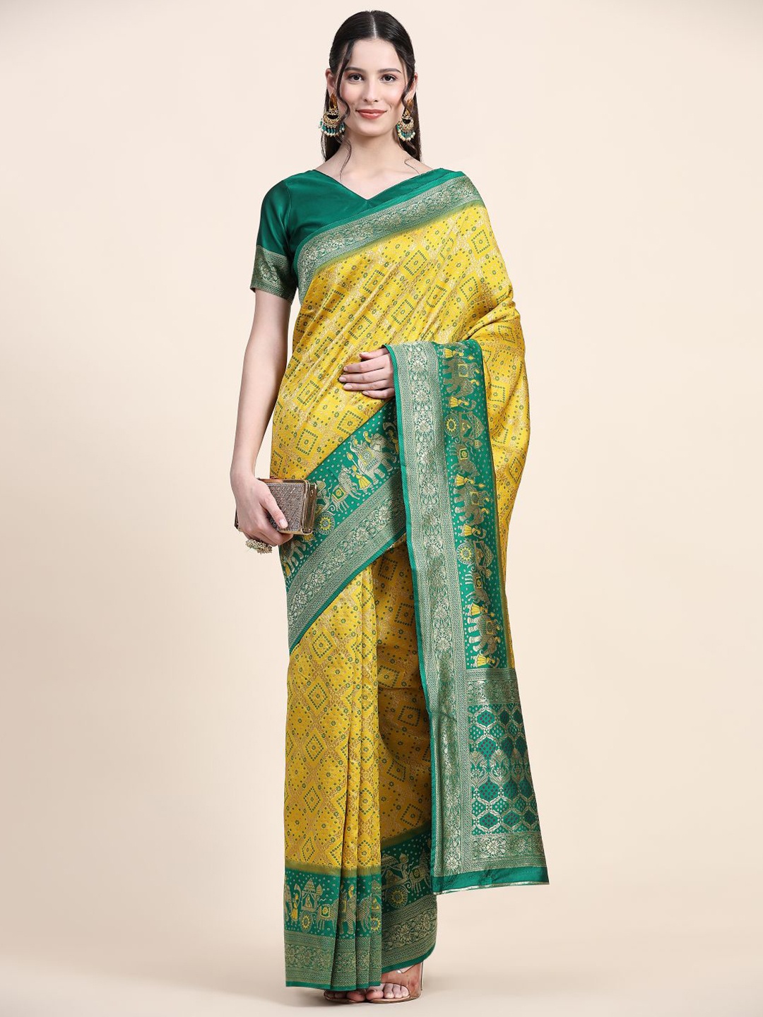 

Anouk Geometric Woven Design Zari Saree, Yellow