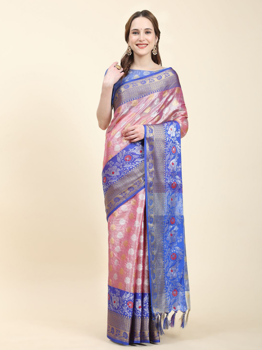 

Anouk Floral Woven Design Zari Banarasi Saree, Blue