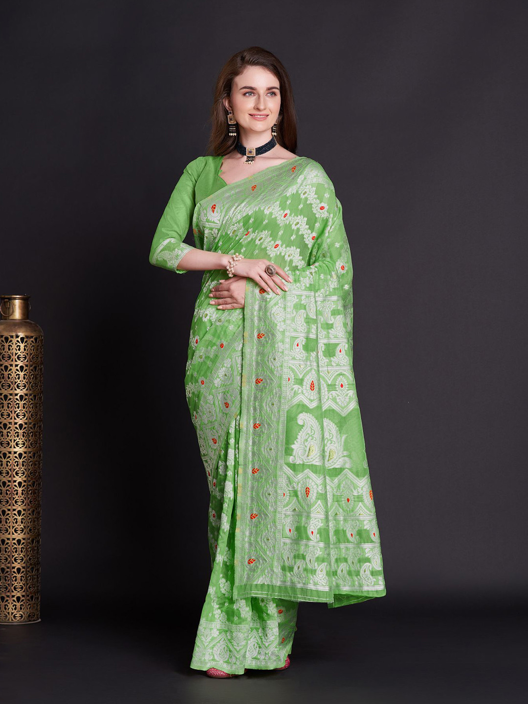 

Anouk Woven Design Zari Saree, Green