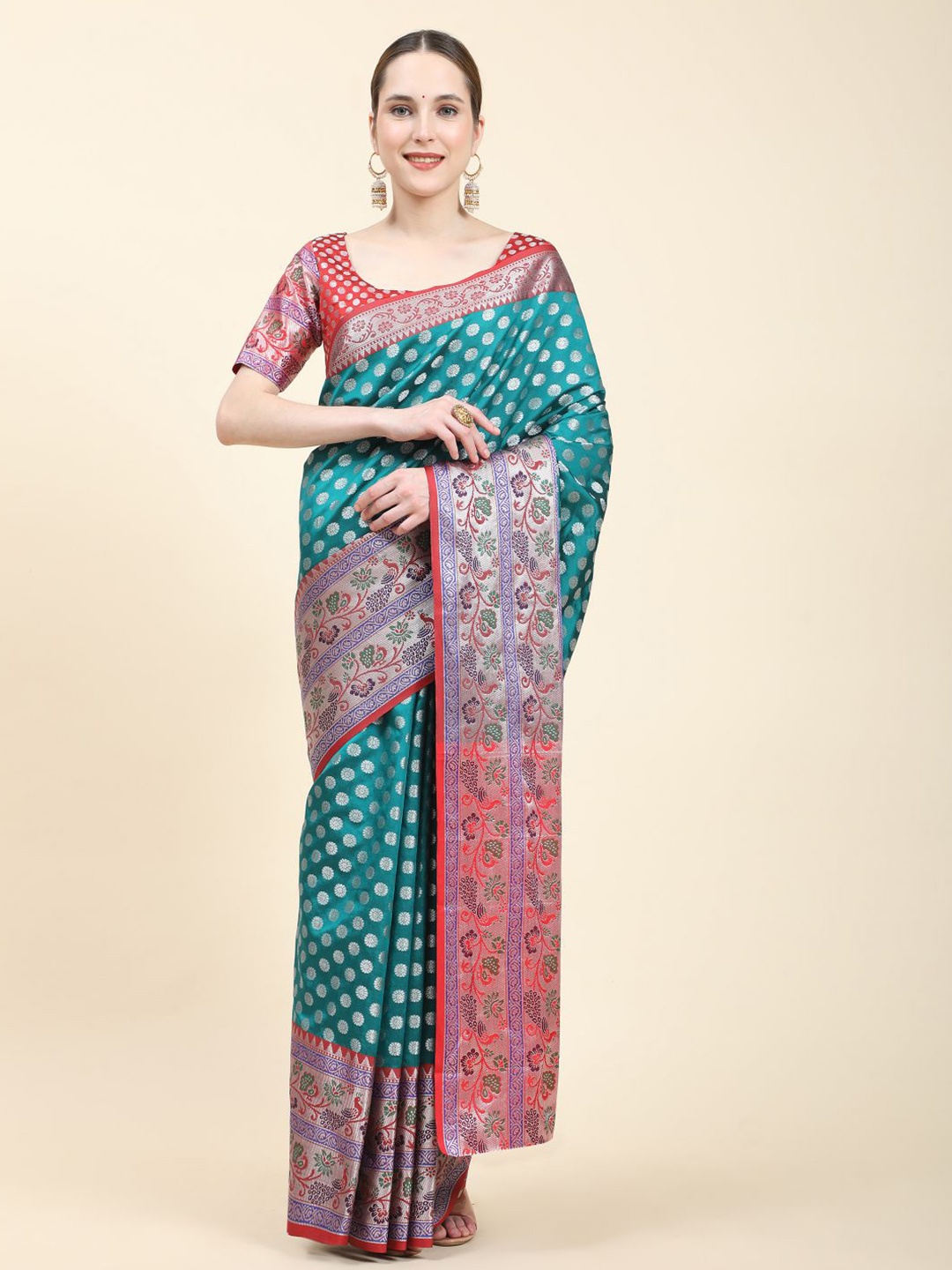 

Anouk Floral Woven Design Zari Saree, Turquoise blue