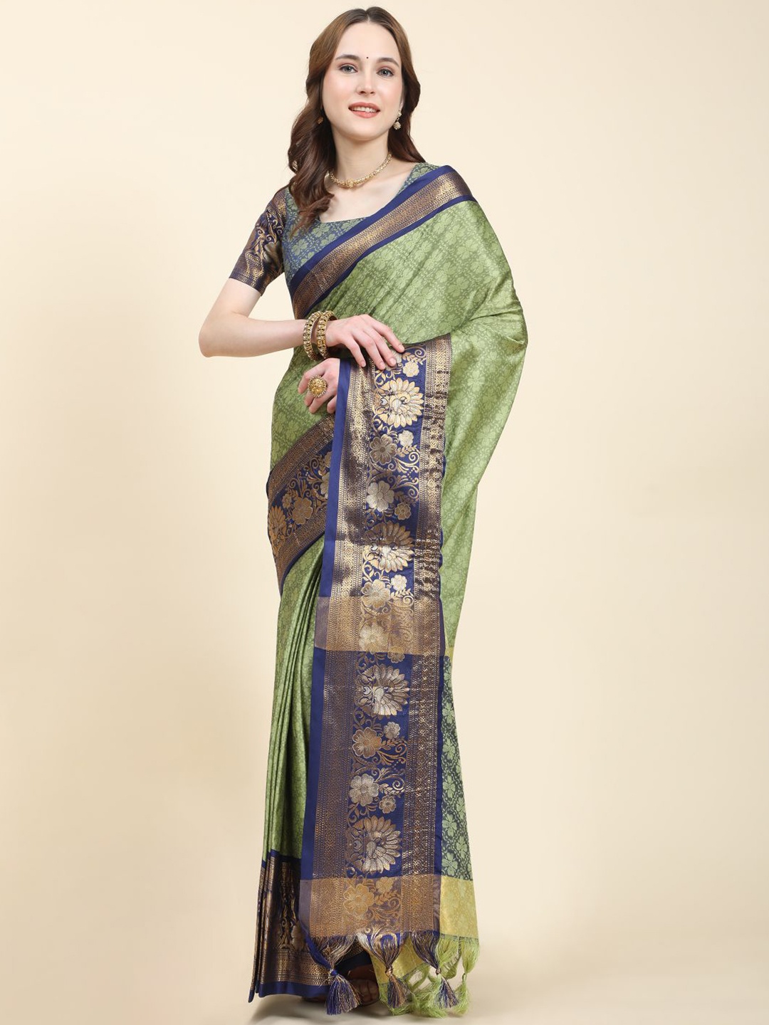 

Anouk Woven Design Zari Tussar Saree, Green