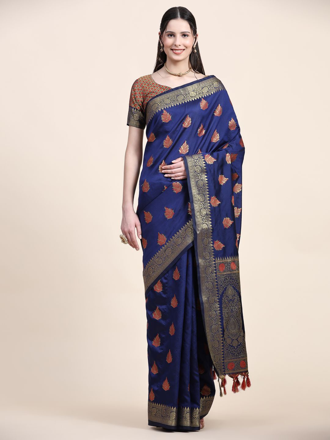 

Anouk Ethnic Motif Woven Design Zari Banarasi Saree, Navy blue