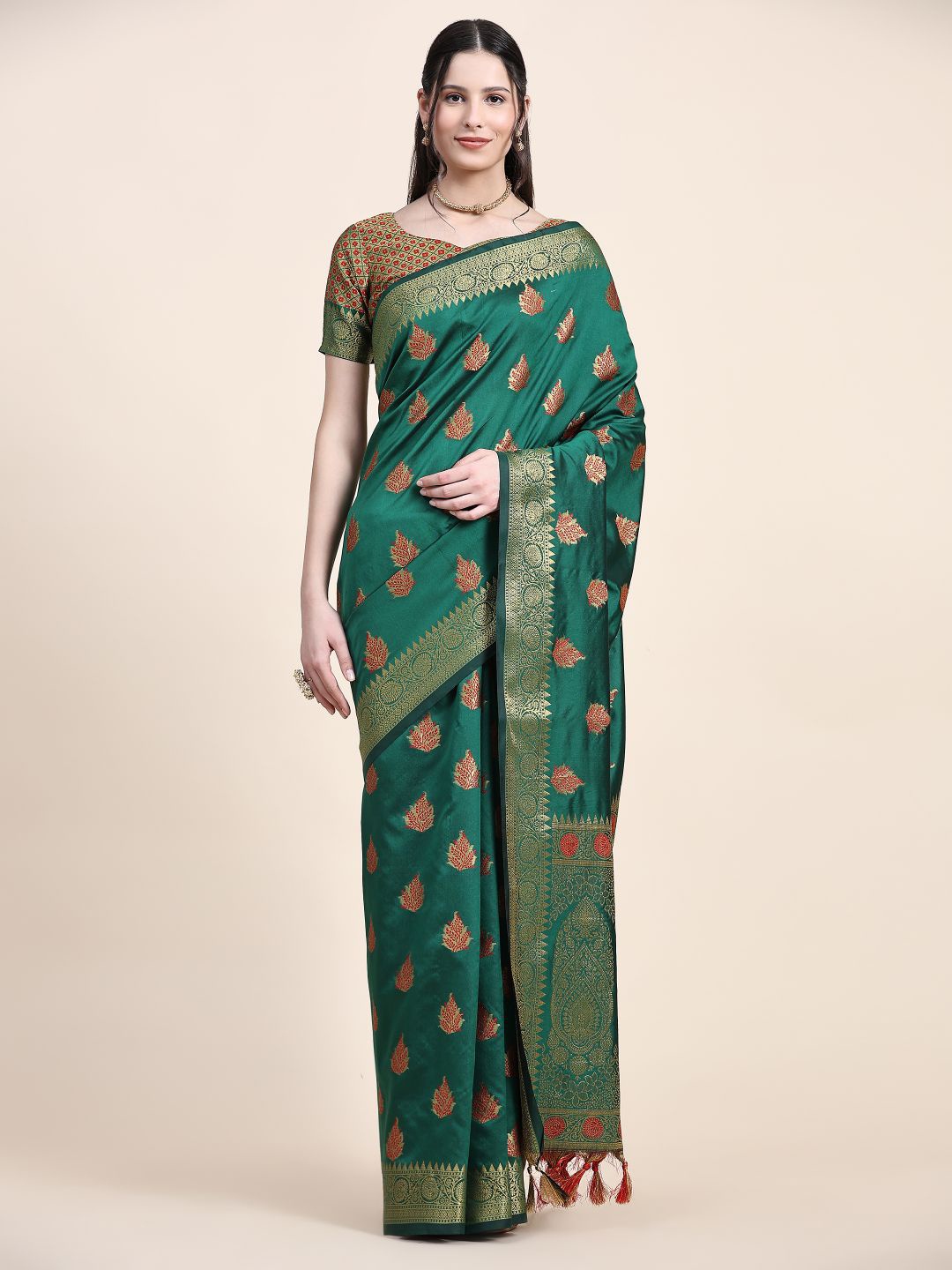 

Anouk Ethnic Motifs Woven Design Zari Silk Blend Banarasi Saree, Green