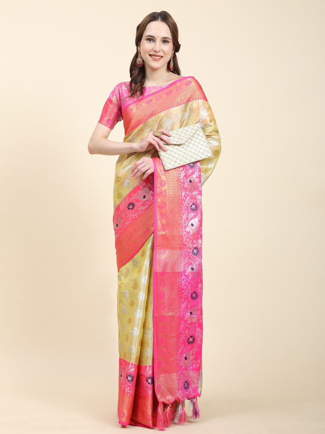 

Anouk Ethnic Motifs Woven Design Zari Saree, Pink