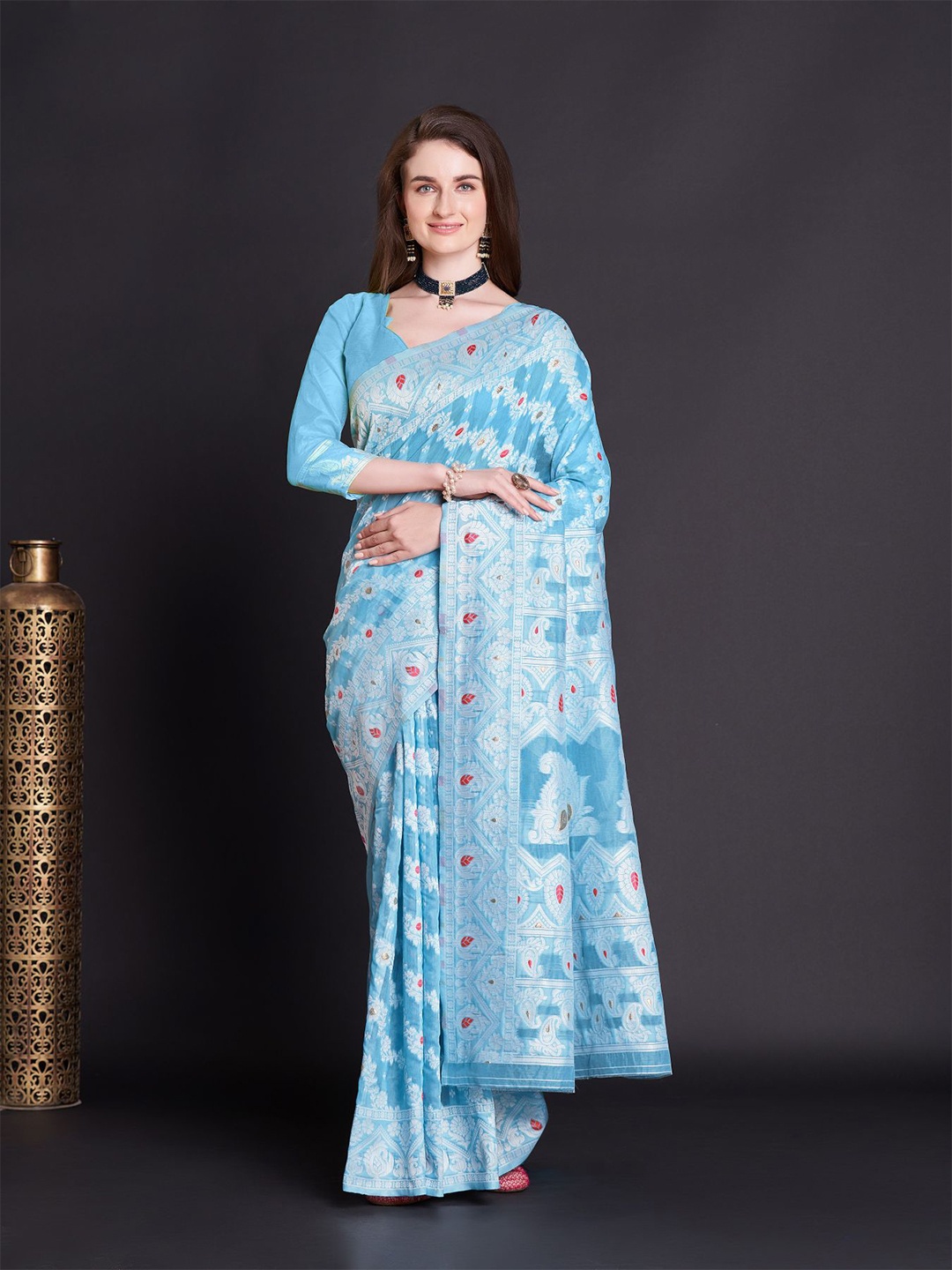 

Anouk Ethnic Motifs Woven Design Zari Saree, Blue