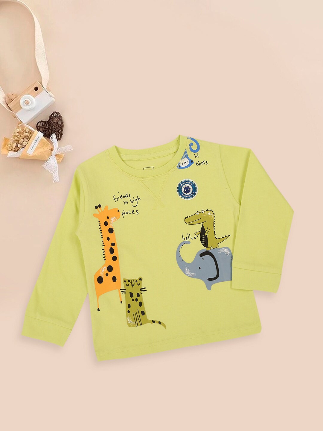 

MeeMee Boys Graphic Printed Cotton Casual T-shirt, Lime green